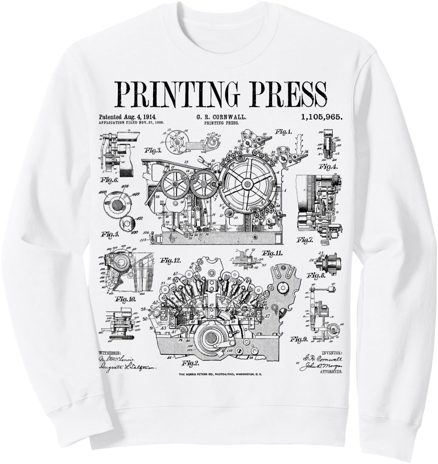 Book Printing Press Newspaper Printer Vintage Patent Print Sweatshirt - Sweatshirt | White