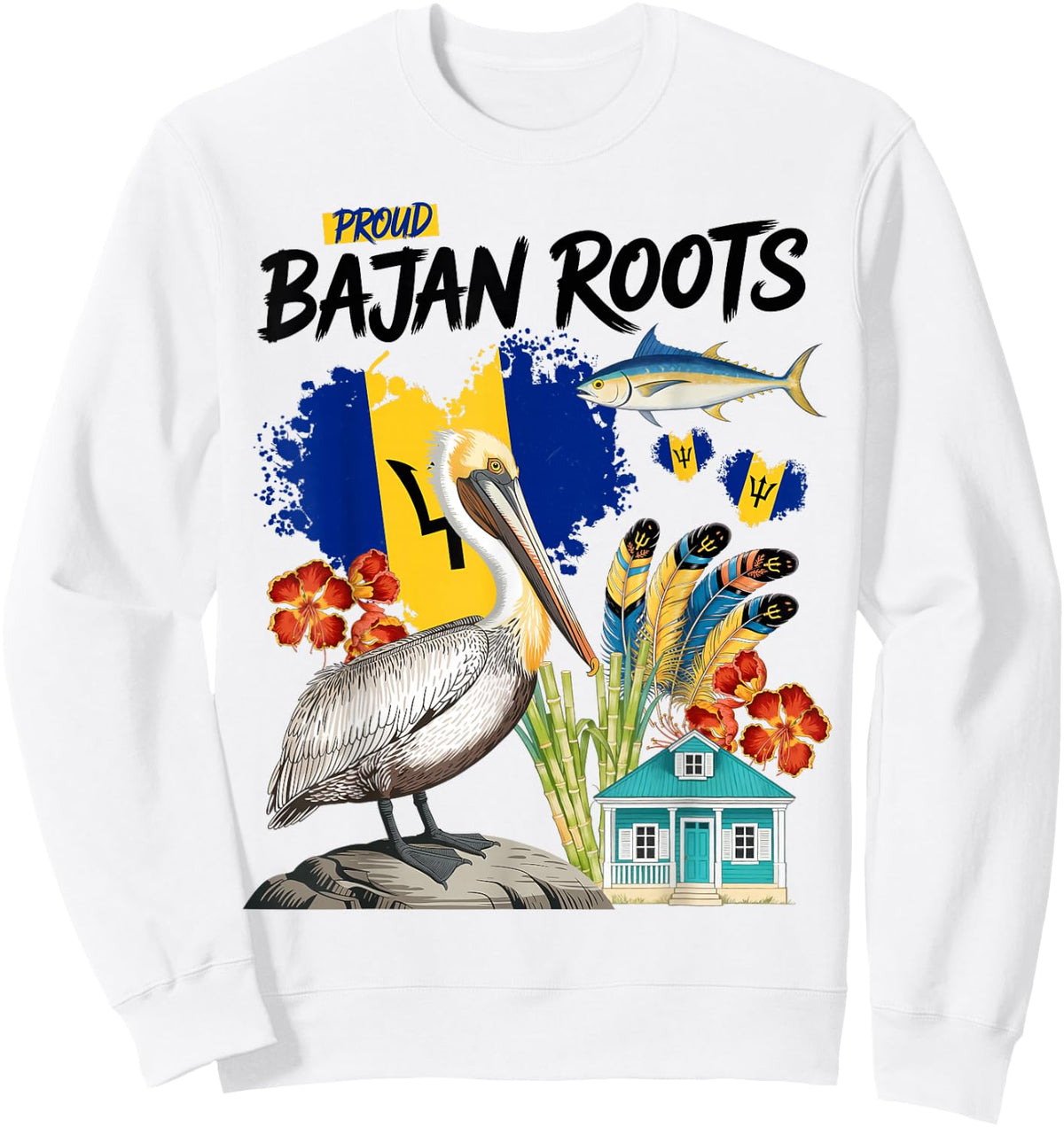 Bajan Flag Costume Outfit Idea & Barbados Themed Sweatshirt - Sweatshirt | White