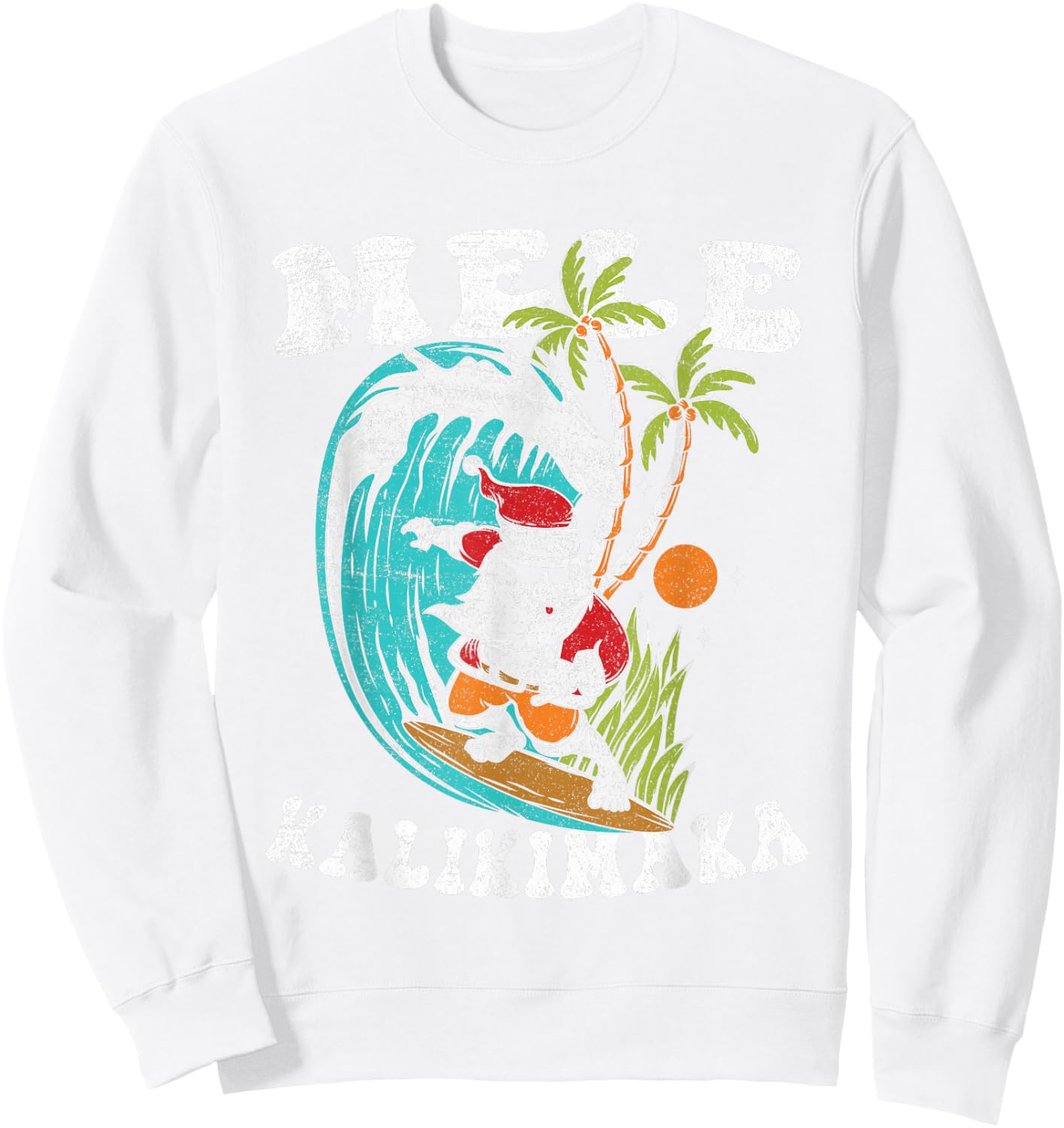 Mele Kalikimaka Hawaii Christmas Surfing Santa Sweatshirt - Sweatshirt | White