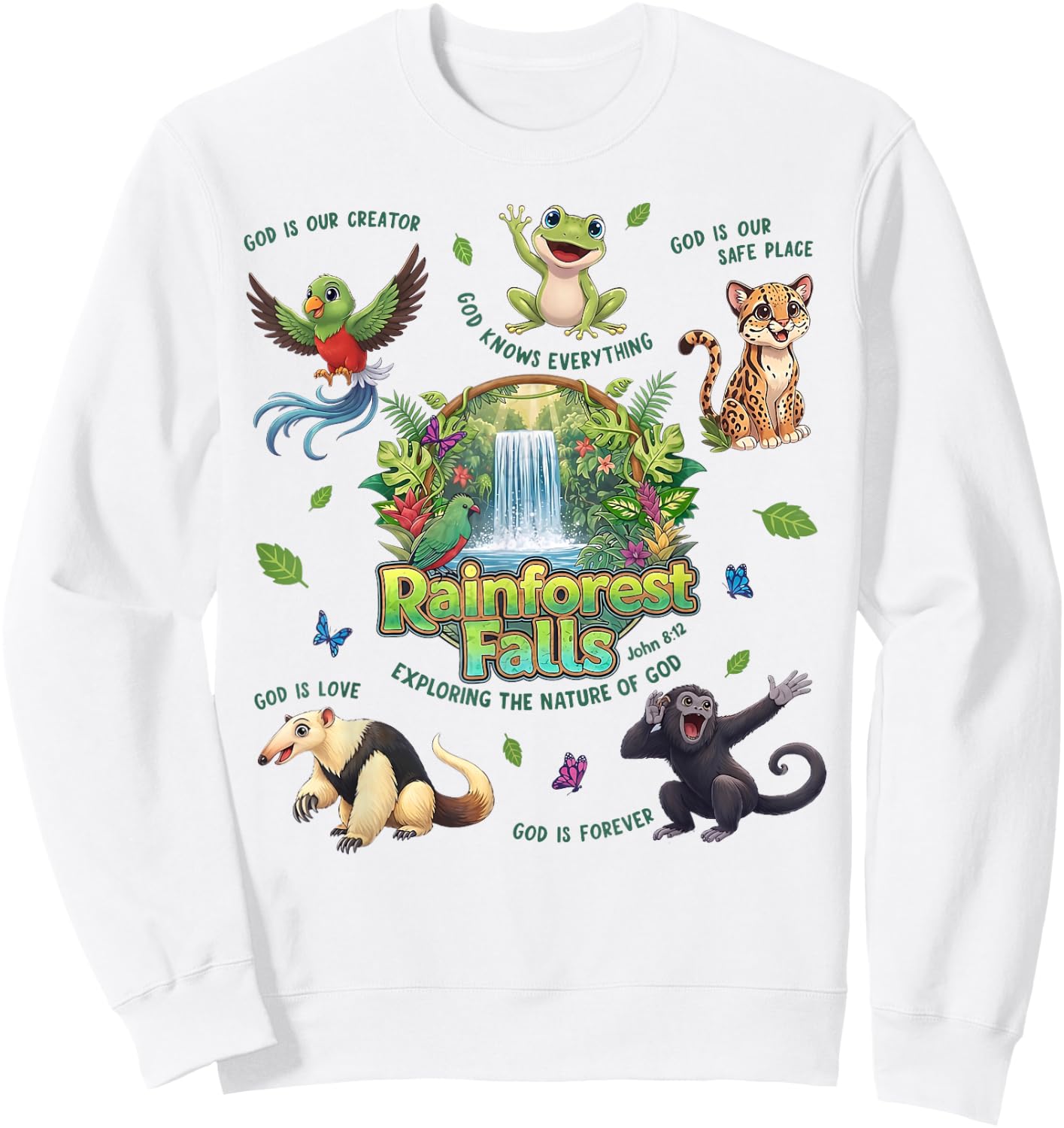 Rainforest Falls Exploring The Nature of God Tropical Jungle Sweatshirt - Sweatshirt | White