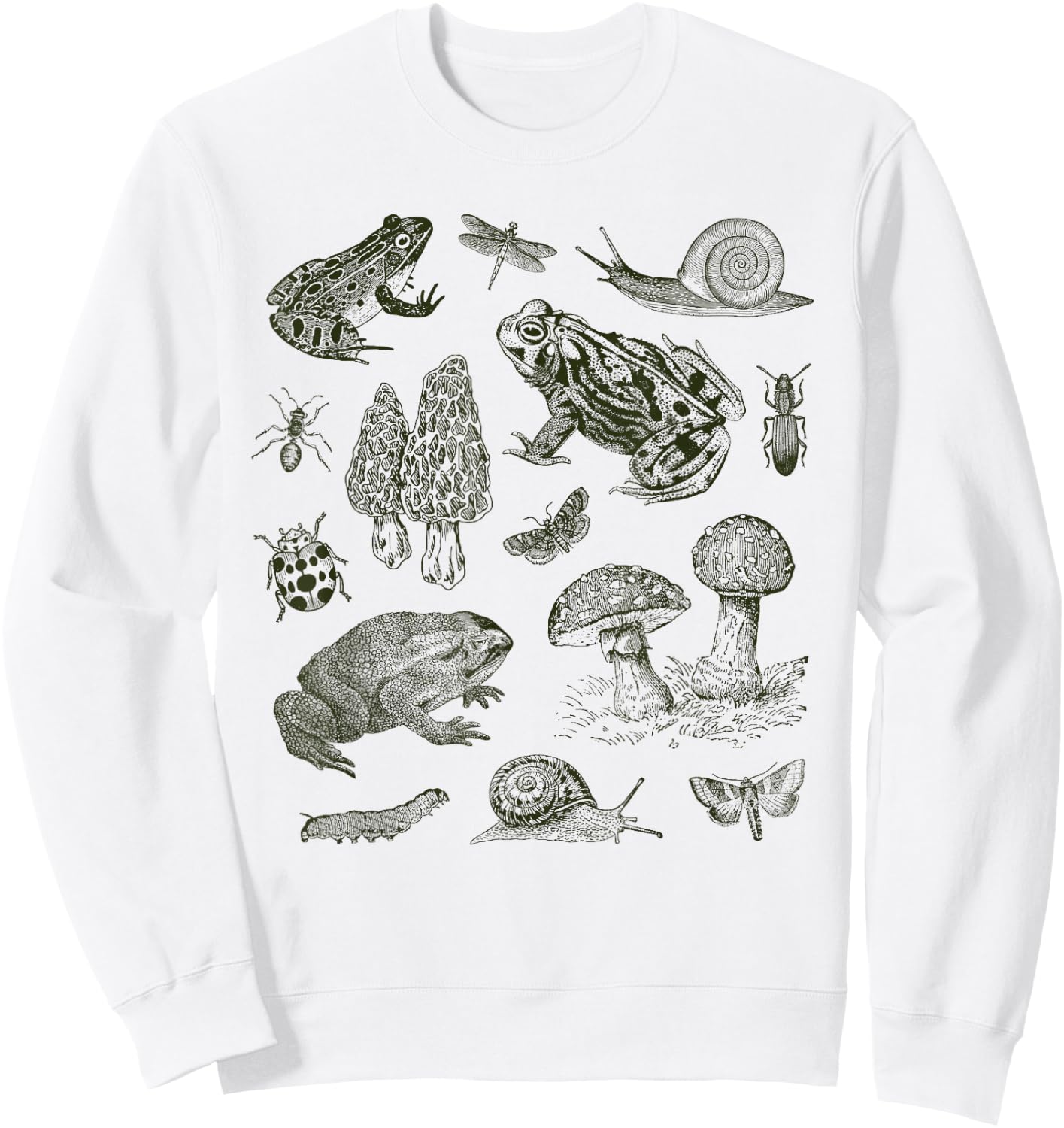 Frog Mushroom 90s Vintage Dark Academia Aesthetic Biology Sweatshirt - Sweatshirt | White
