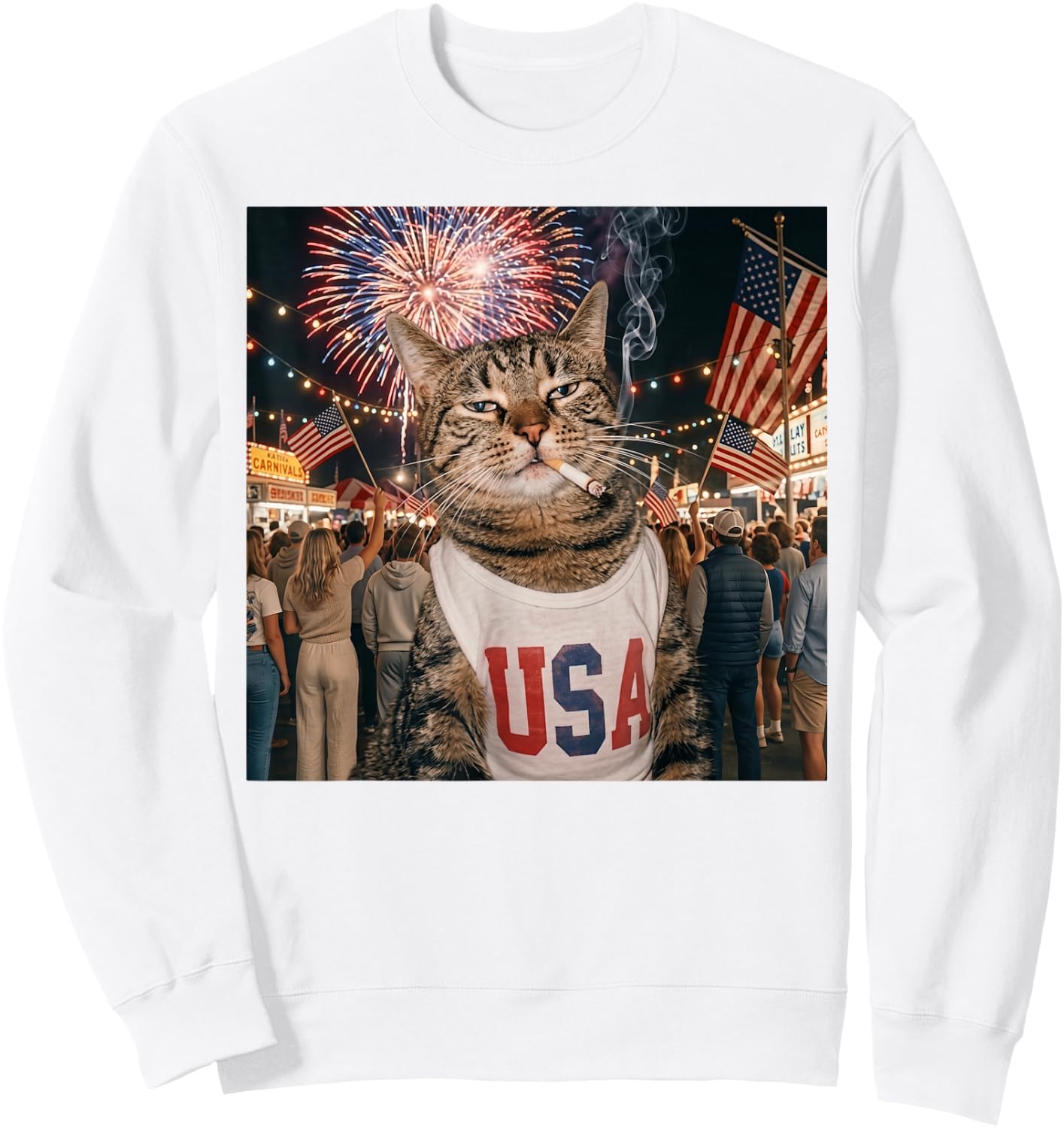 July 4th Patriotic Cat Smoking Cigarette Meme 250 Years Sweatshirt - Sweatshirt | White