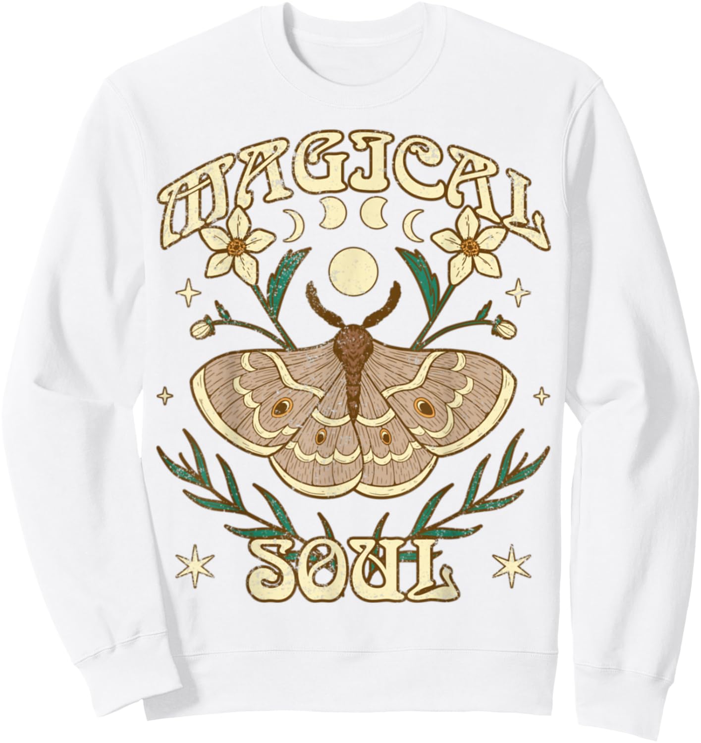 Bohemian Boho Lunar Moth Moon Phases Vintage - Magical Soul Sweatshirt - Sweatshirt | White