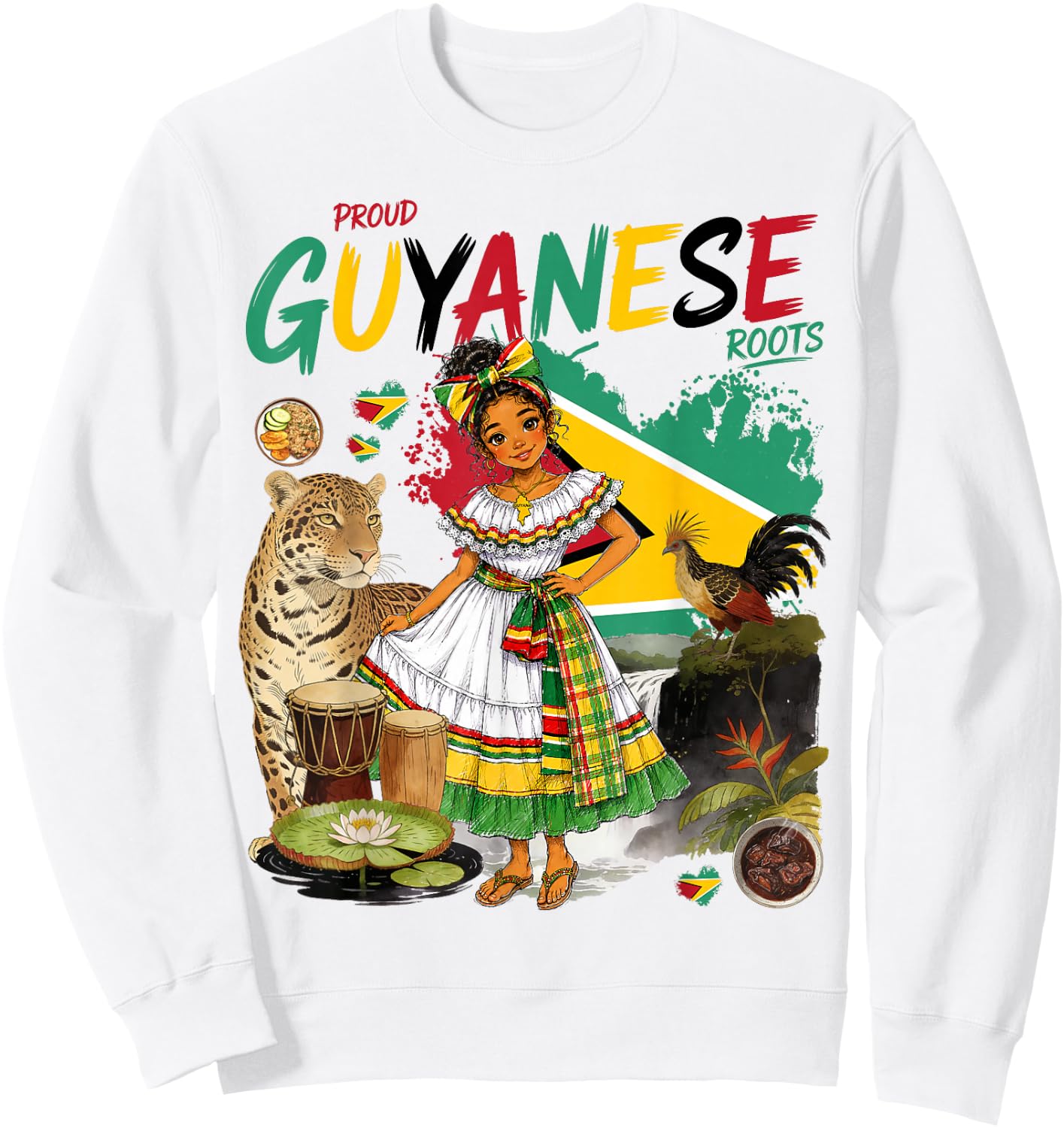 Guyanese Heritage Girls Outfit Idea & Guyana Flag Themed Sweatshirt - Sweatshirt | White
