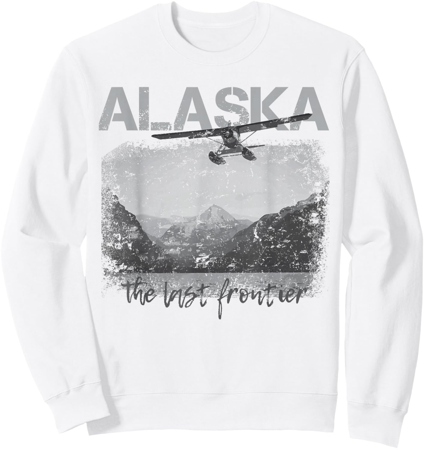 Alaska The Last Border with Seaplane Sweatshirt - Sweatshirt | White