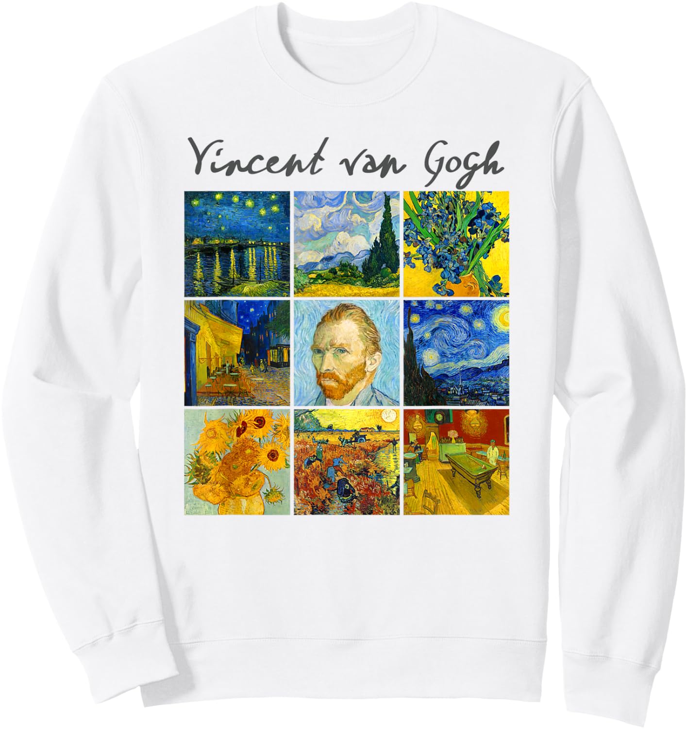 Famous Van Gogh Paintings Art Starry Night Flowers Portrait Sweatshirt - Sweatshirt | White