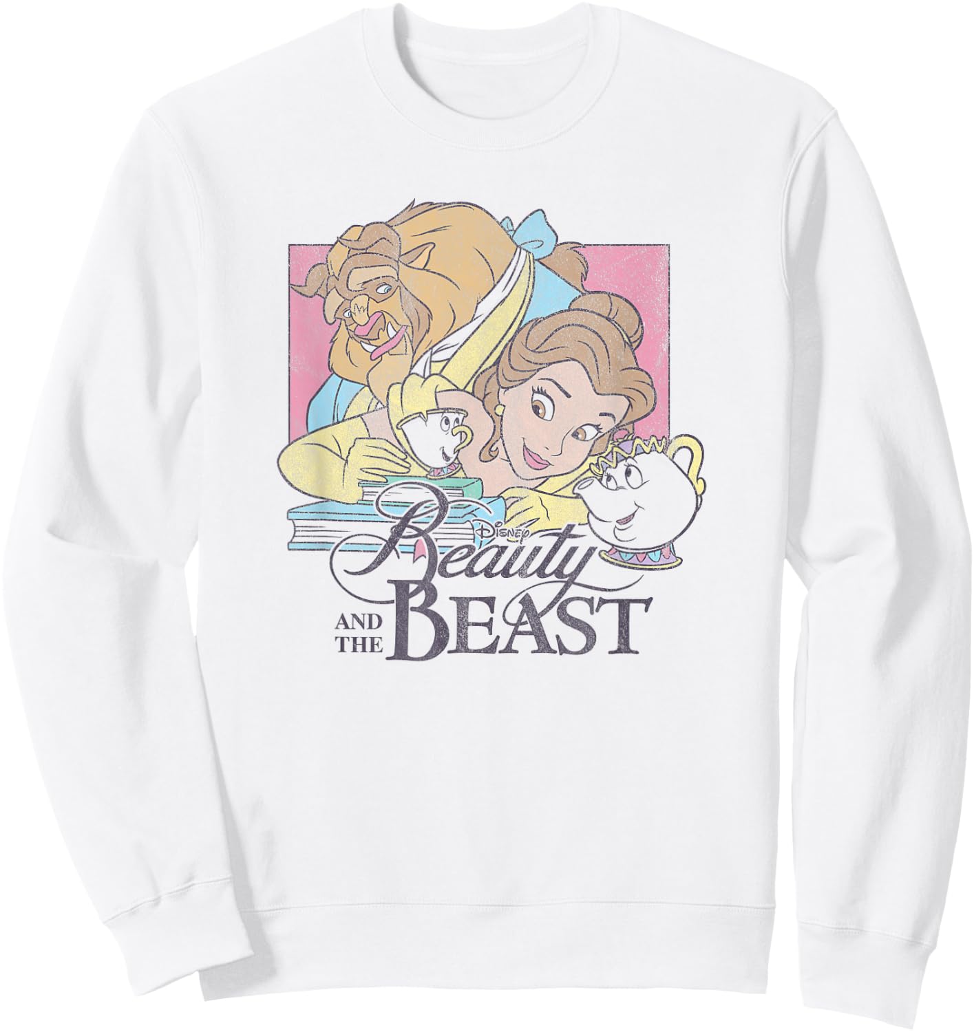 Disney Beauty And The Beast Vintage Group Logo Poster Sweatshirt - Sweatshirt | White