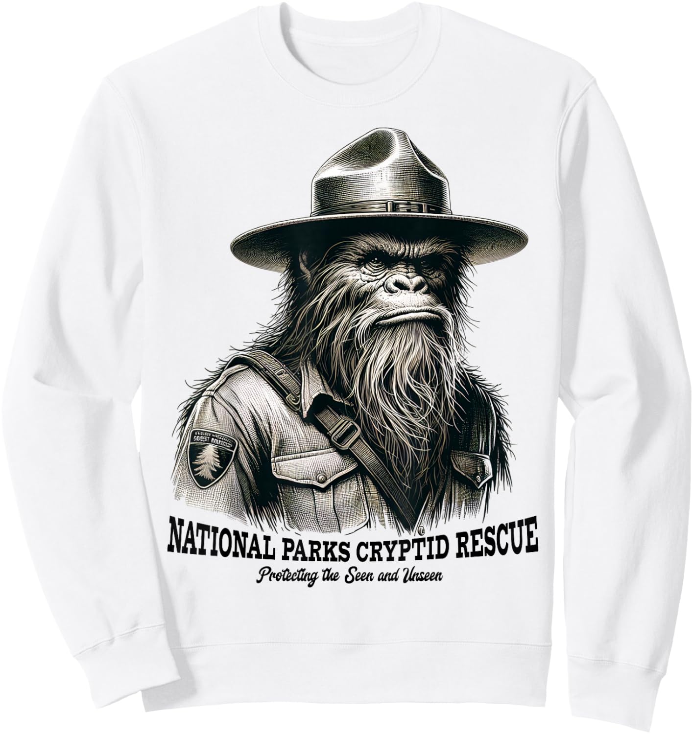 National Parks Cryptid Rescue Funny Bigfoot Park Ranger Sweatshirt - Sweatshirt | White