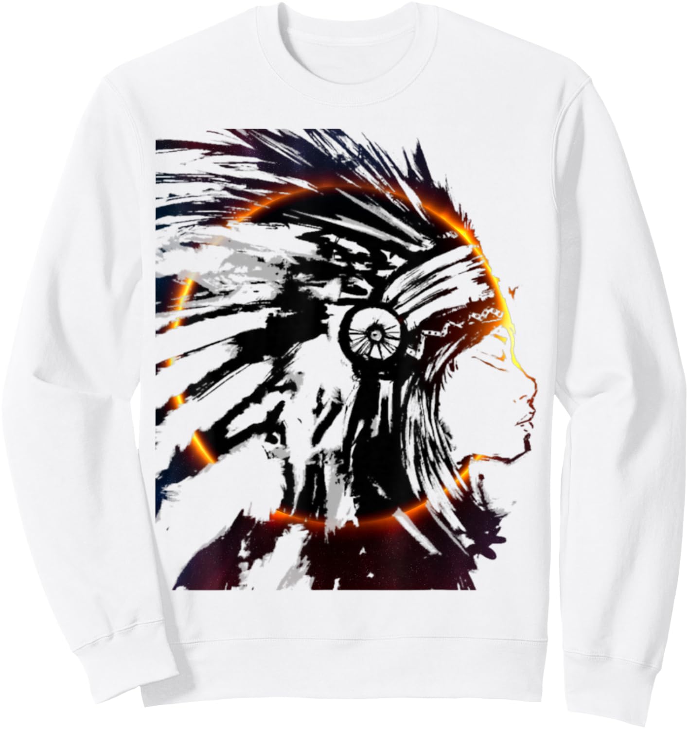 Eclipse Headdress Native American Indian Traditional Art Sweatshirt - Sweatshirt | White
