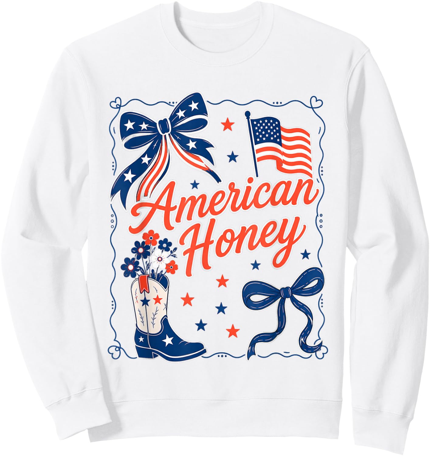 American Honey Retro Coquette Bow Patriotic 4th of July Sweatshirt - Sweatshirt | White