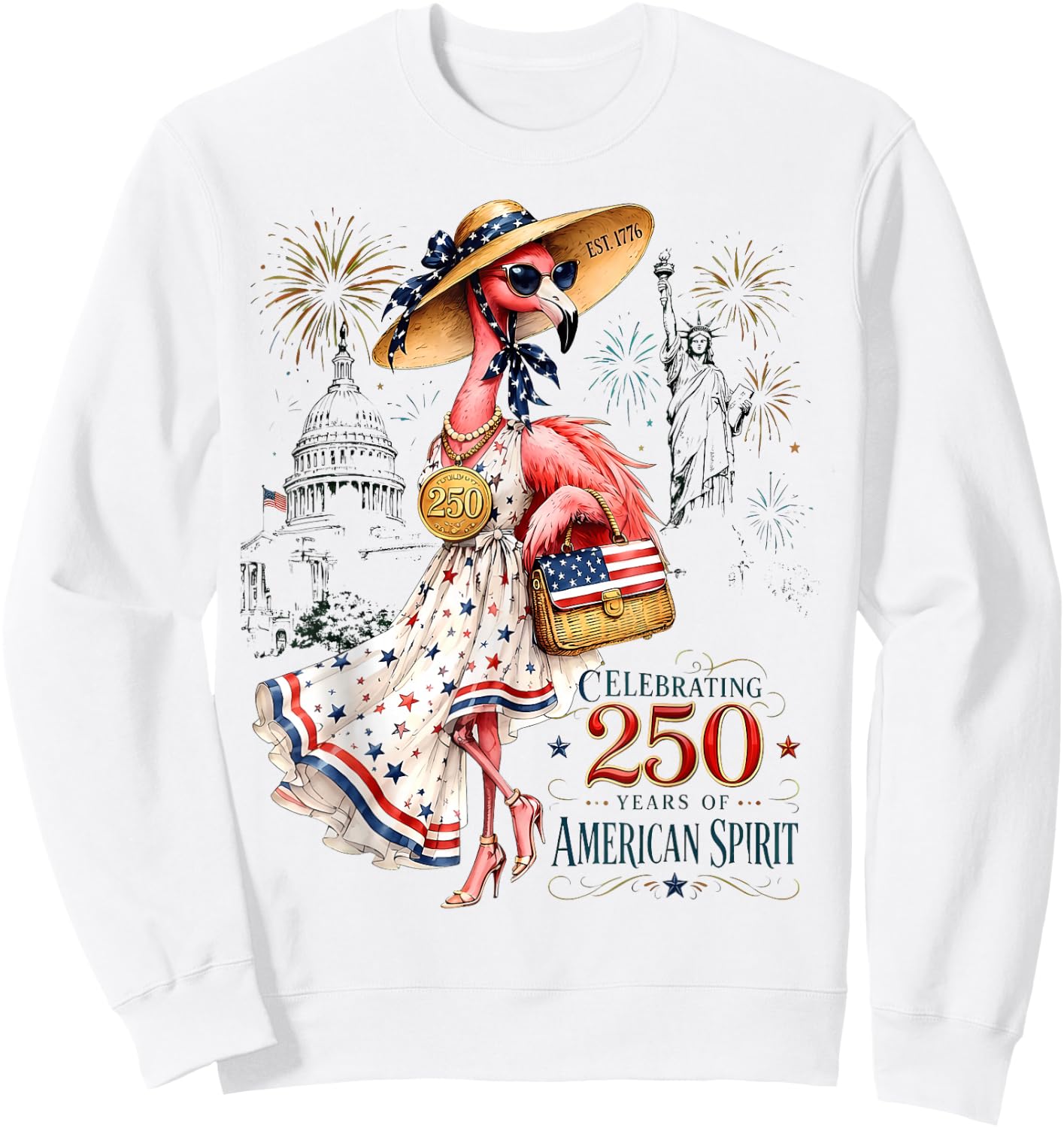 Patriotic Flamingo 250 Years American Spirit Sweatshirt - Sweatshirt | White