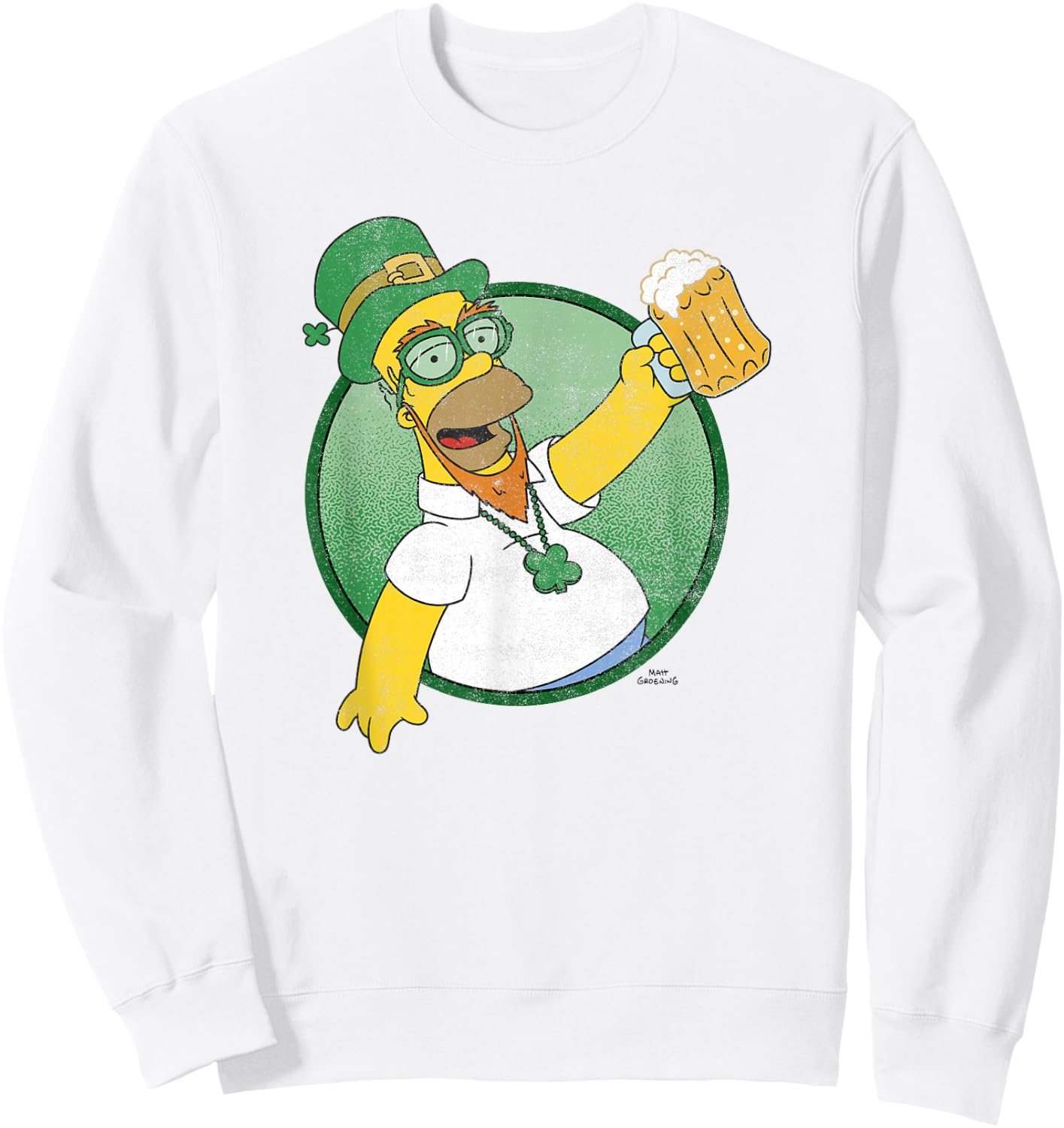 The Simpsons St. Patrick's Day Homer Lucky Beer Celebration Sweatshirt - Sweatshirt | White