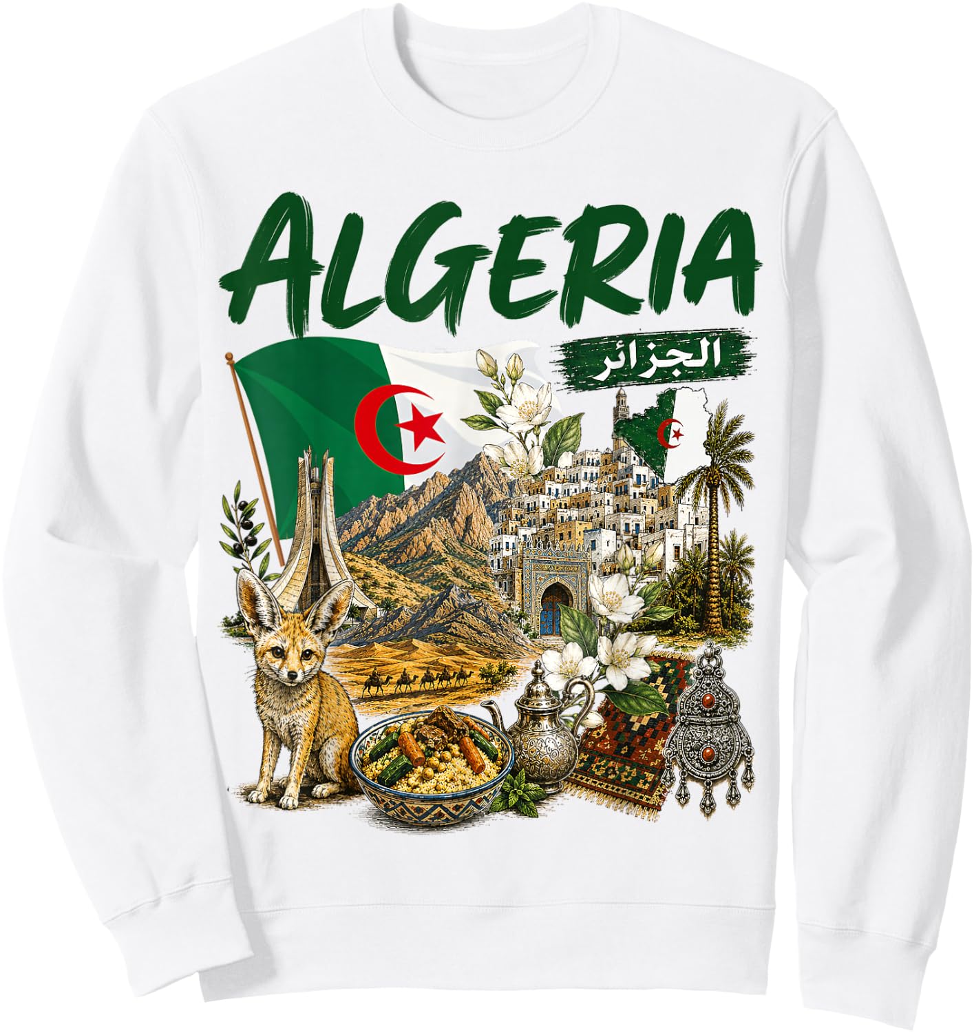 Algerian Flag Heritage Outfit Idea Algeria Themed Sweatshirt - Sweatshirt | White