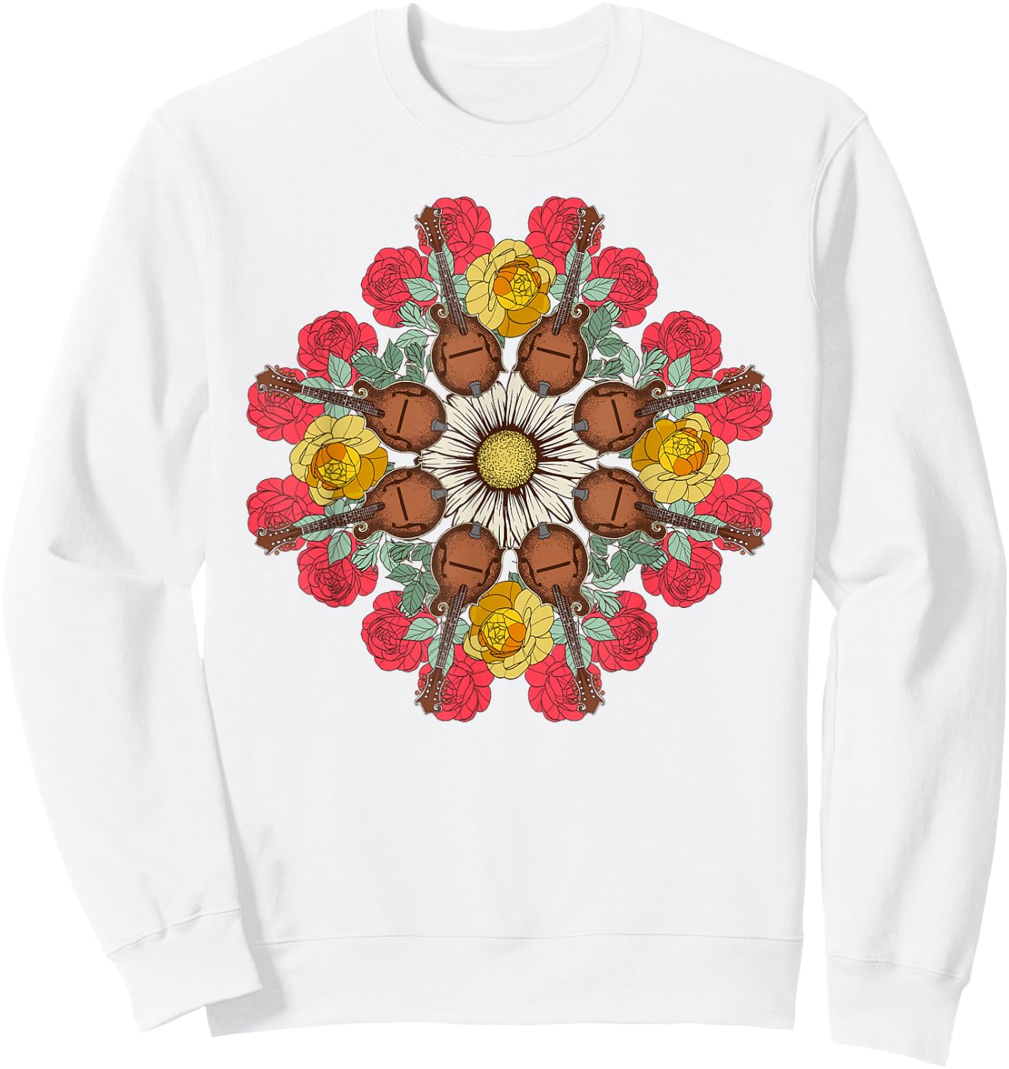 Mandolin Mandala Bluegrass, Mindfulness & Nature Graphic Sweatshirt - Sweatshirt | White