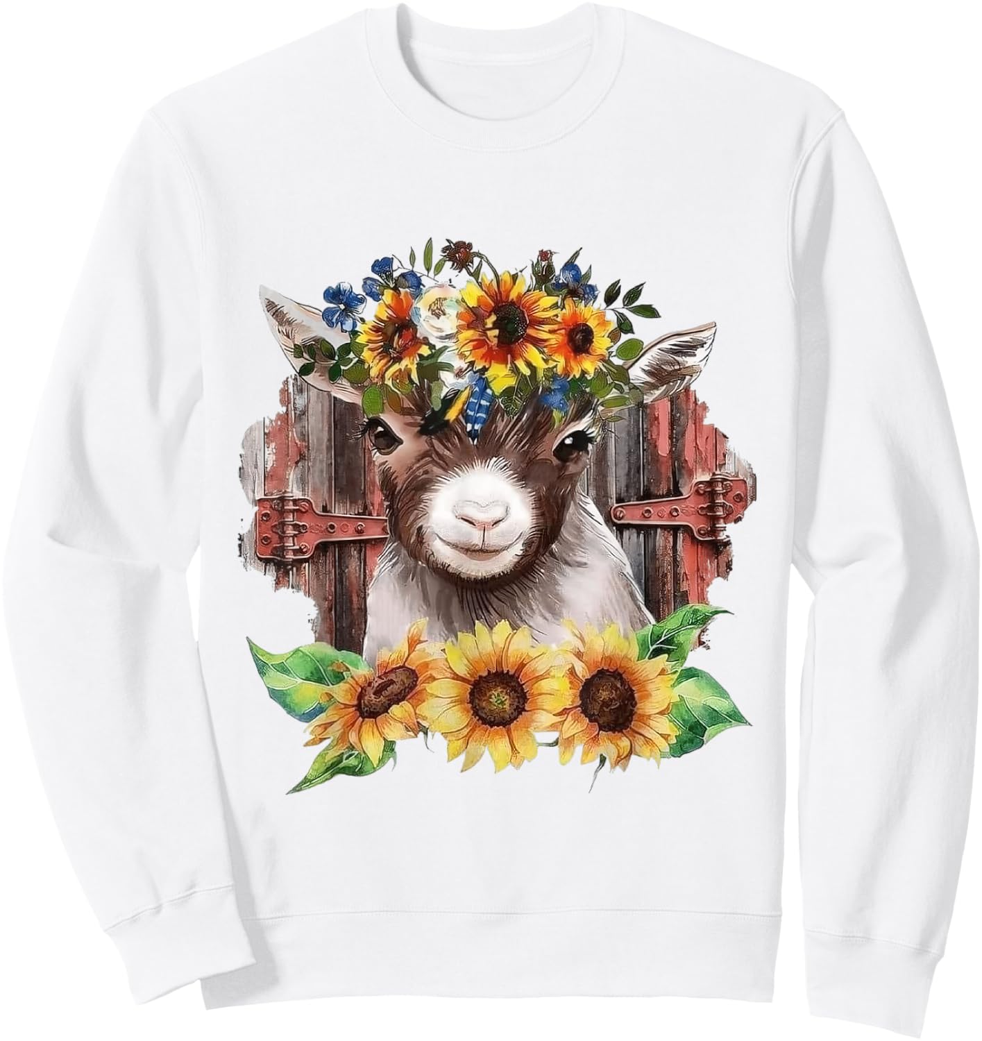 Sunflower Baby Goat Farmlife Cute Farm Animal Sweatshirt - Sweatshirt | White