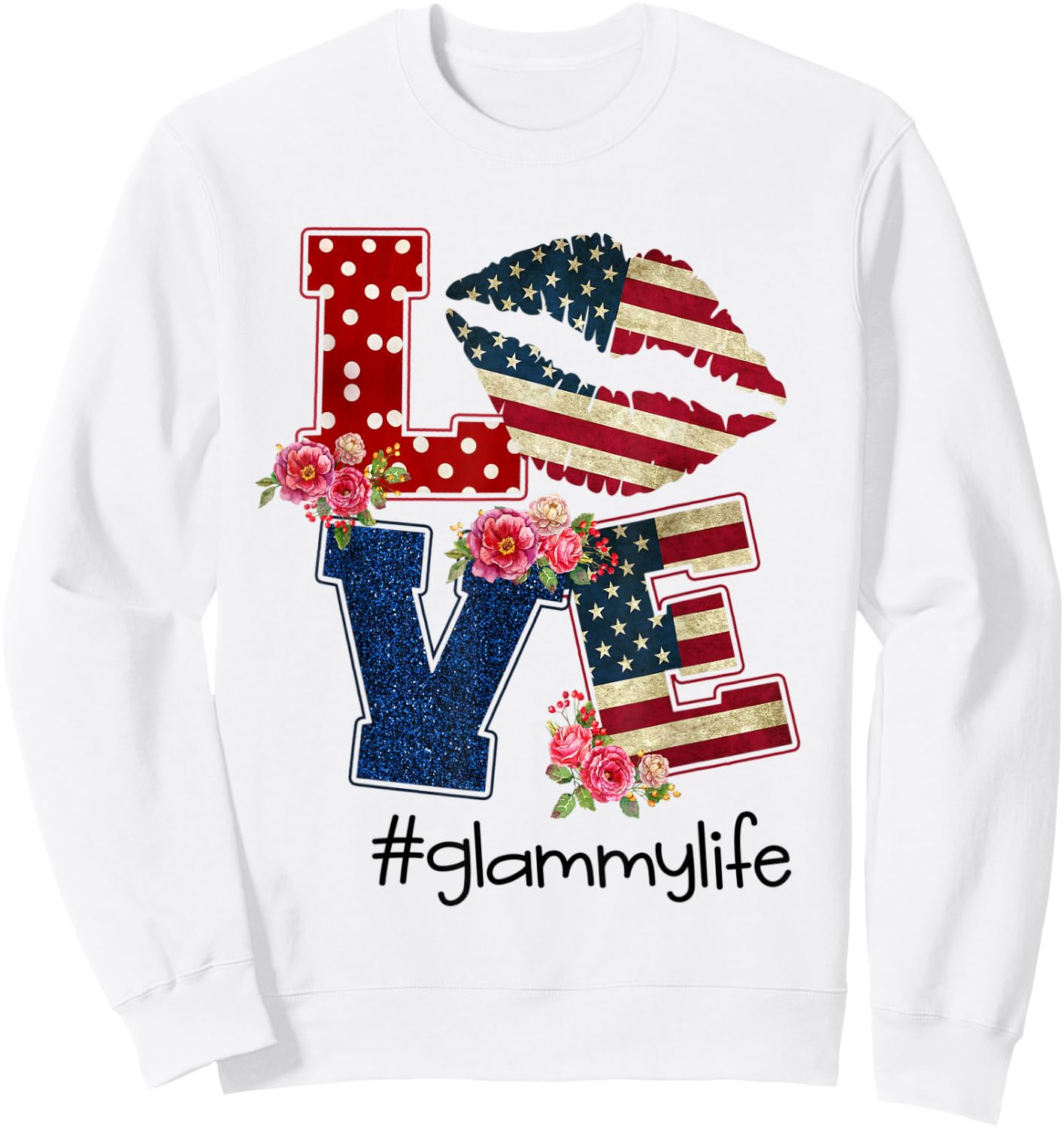 Love Glammy life -Lips flag-Gift Independence day Men Sweatshirt - Sweatshirt | White