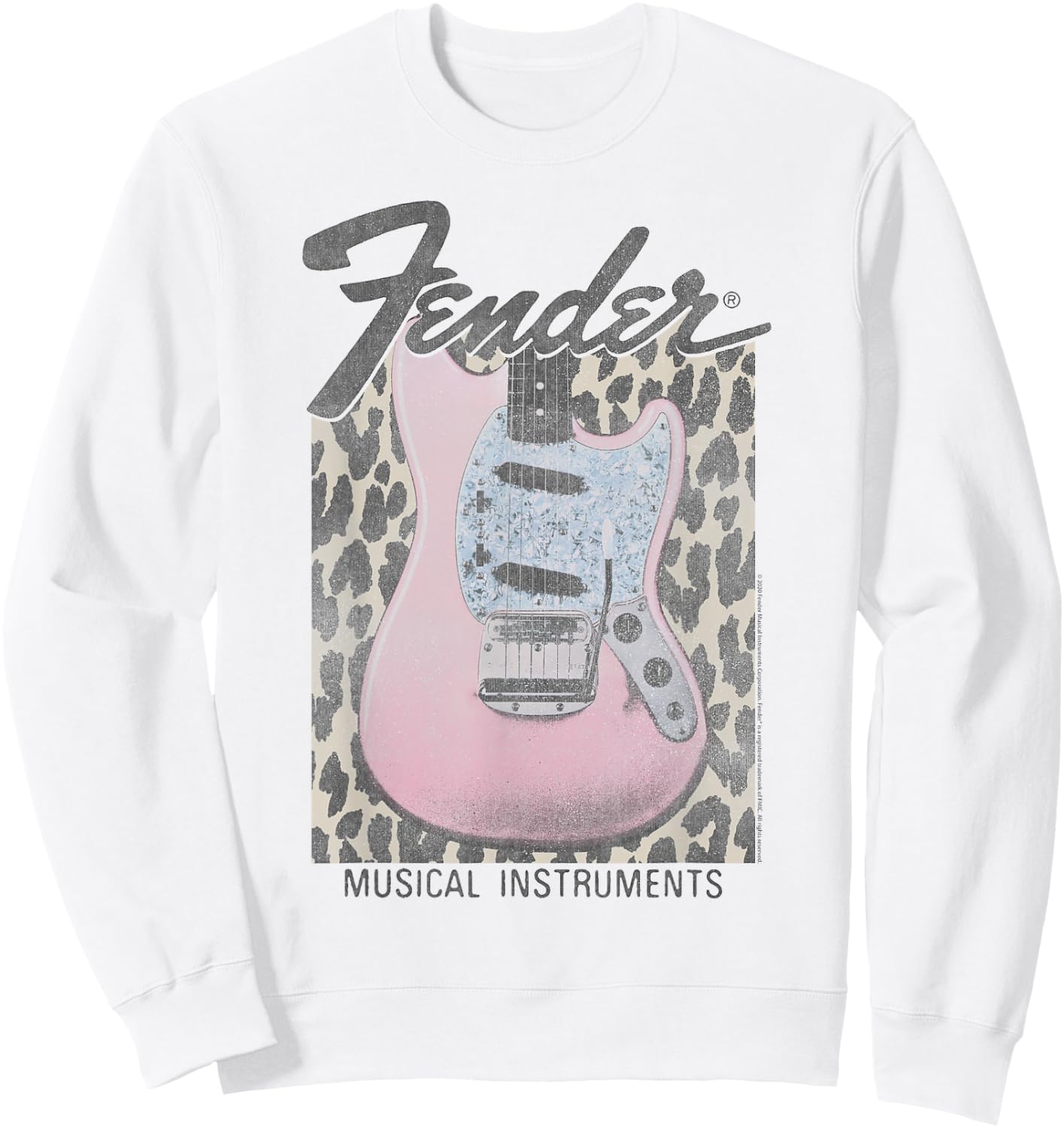 Fender Pink Grunge Leopard Guitar & Logo Sweatshirt - Sweatshirt | White