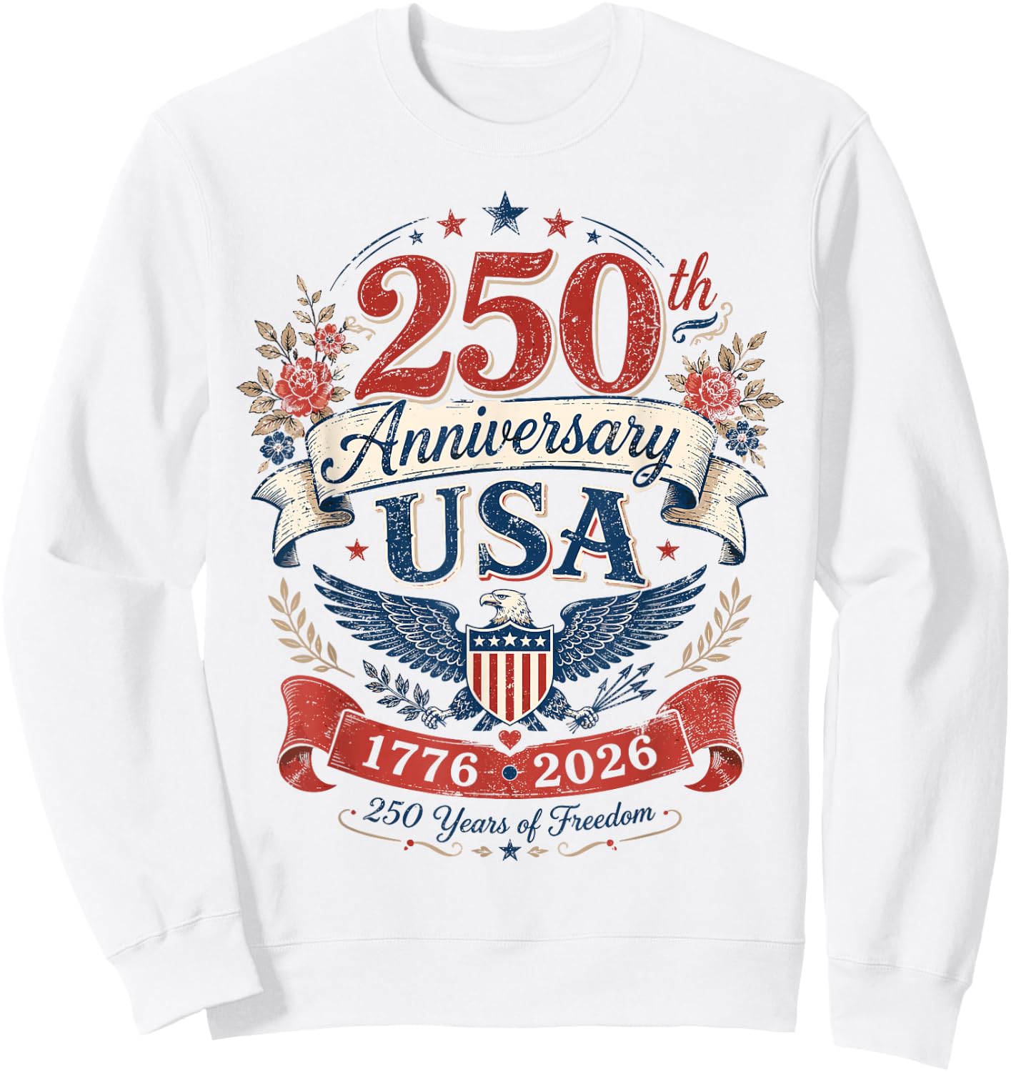 250th Anniversary USA Women Vintage Patriotic 1776 2026 Sweatshirt - Sweatshirt | White