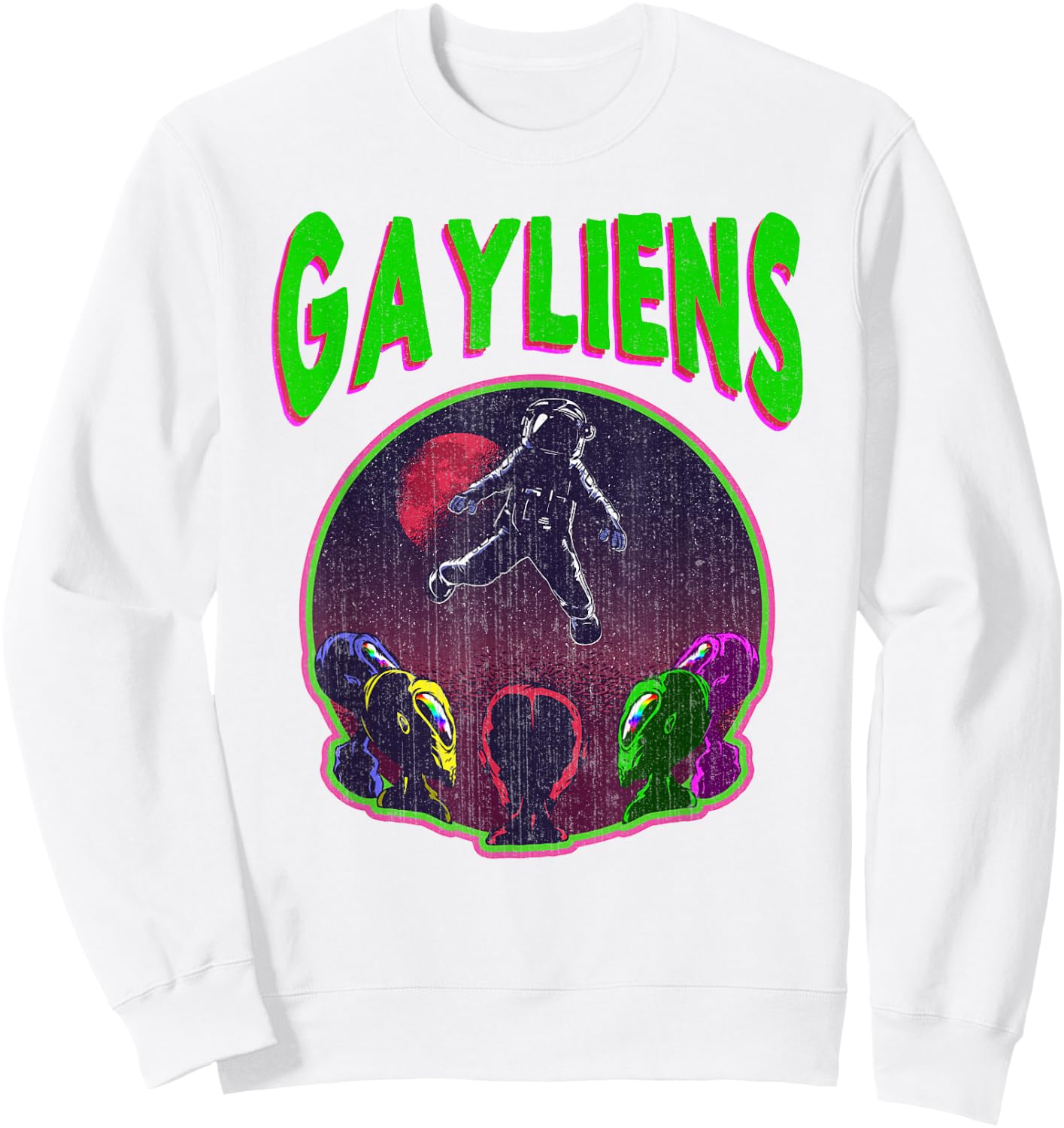 Gaylien's Gay LGBT Rainbow Space Alien Moon Astronaut Gift Sweatshirt - Sweatshirt | White