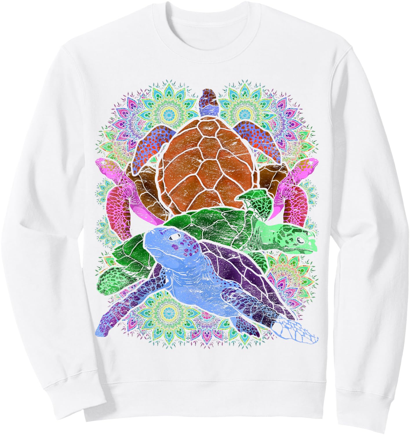 Colourful Mandala Hawaiian Tattoo Ocean Animal Turtle Sweatshirt - Sweatshirt | White