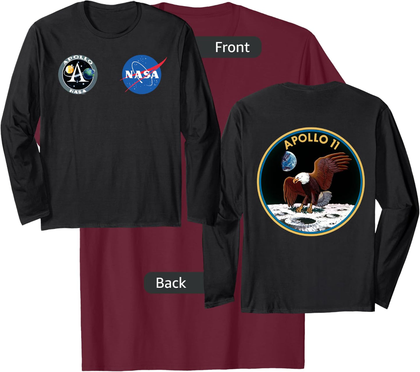 Apollo 11 Front and Back Design NASA Moon Program T-Shirt - T-Shirt | Maroon