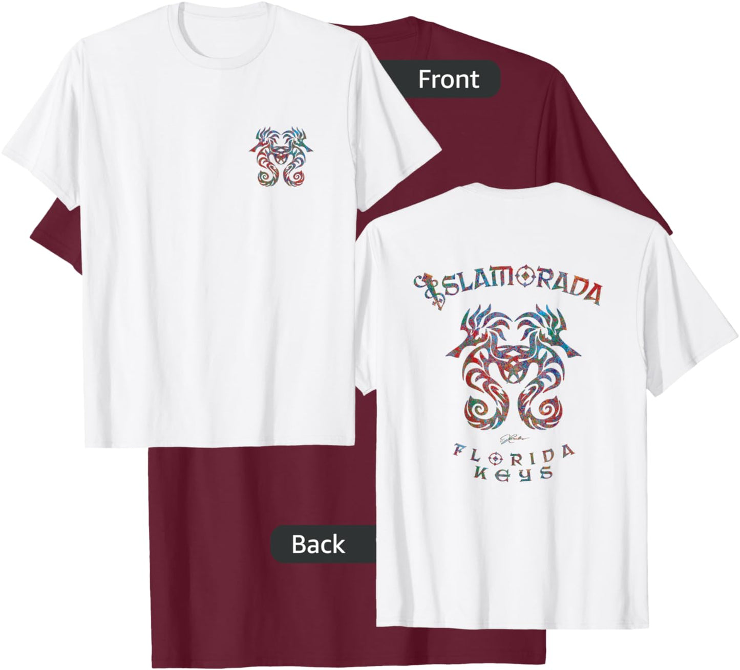 JCombs: Islamorada, FL, Seahorses (Art on both sides) T-Shirt - T-Shirt | Maroon