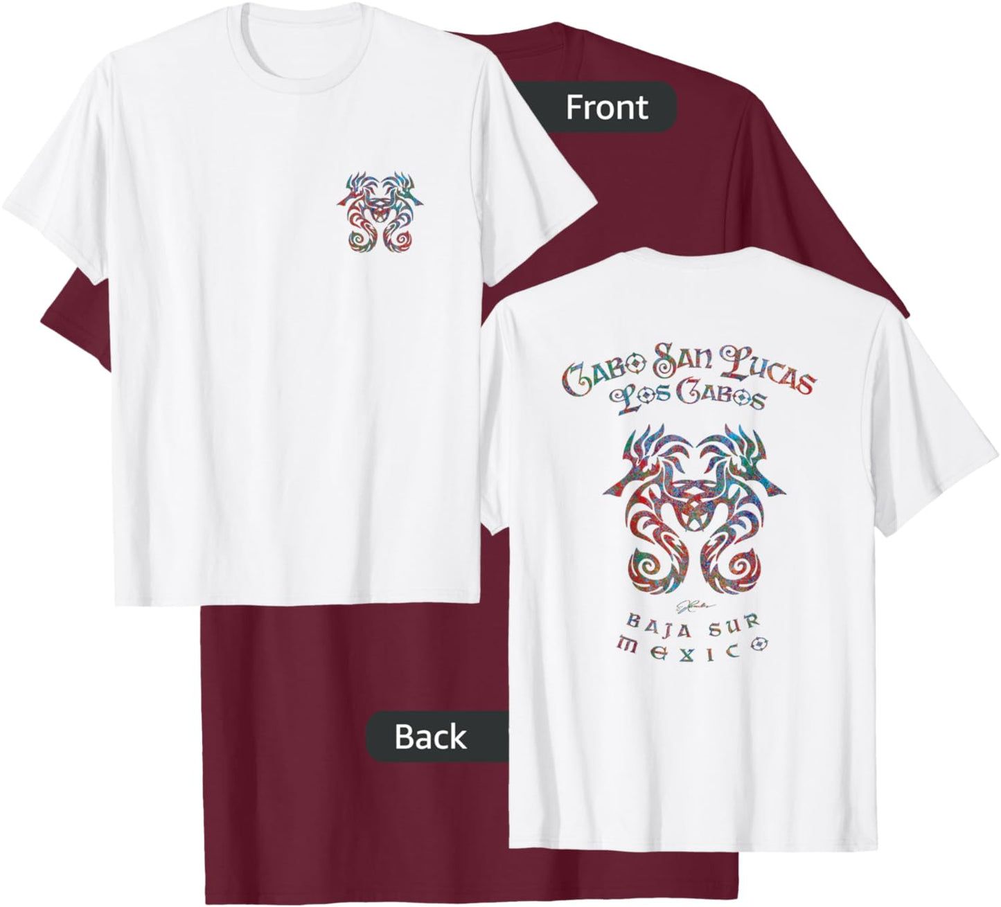 JCombs: Cabo San Lucas, Mexico, Seahorses (Art on back) T-Shirt - T-Shirt | Maroon