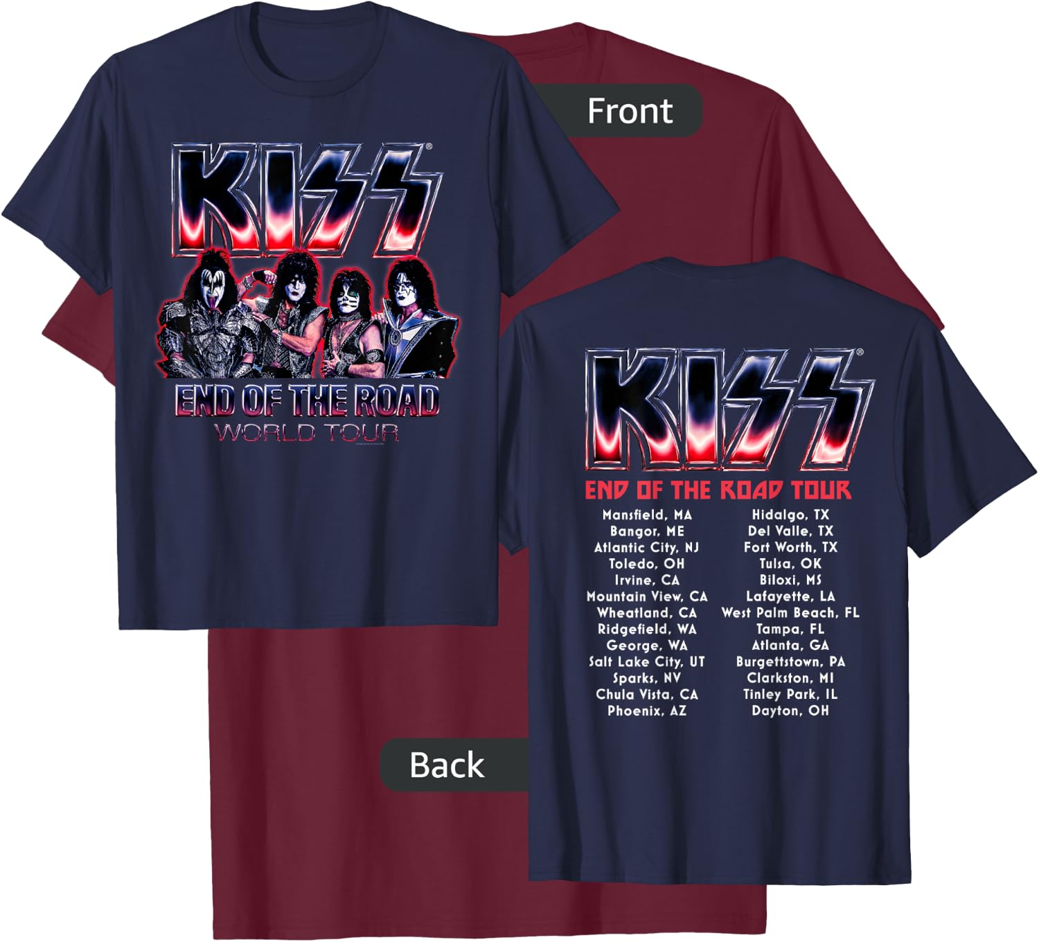 KISS - End Of The Road Tour Chrome T-Shirt - T-Shirt | Maroon