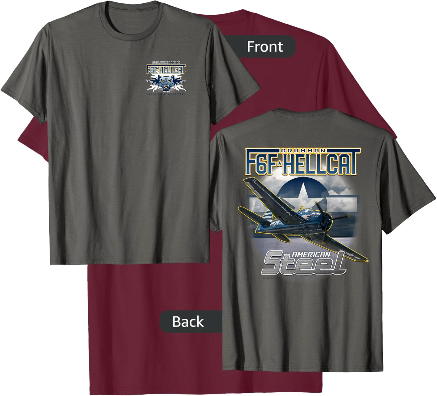 F6F Hellcat American Steel WWII Fighter 2 Sided T-Shirt - T-Shirt | Maroon