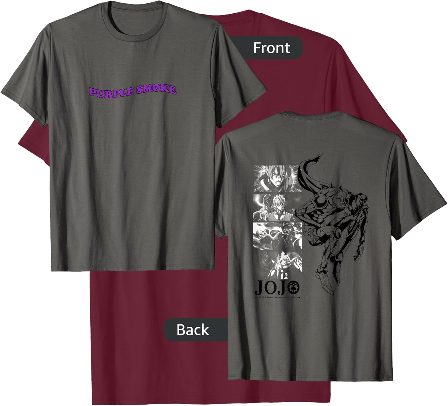 JoJo's Bizarre Adventure Fugo & Purple Smoke Haze Front Back T-Shirt - T-Shirt | Maroon