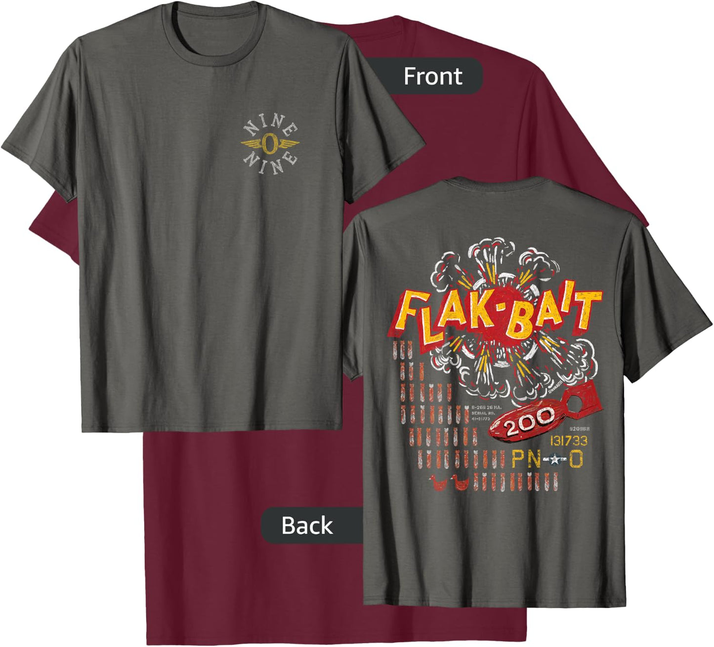 Flak-Bait | B-26 Marauder WW2 Nose Art | Front & Back Print T-Shirt - T-Shirt | Maroon