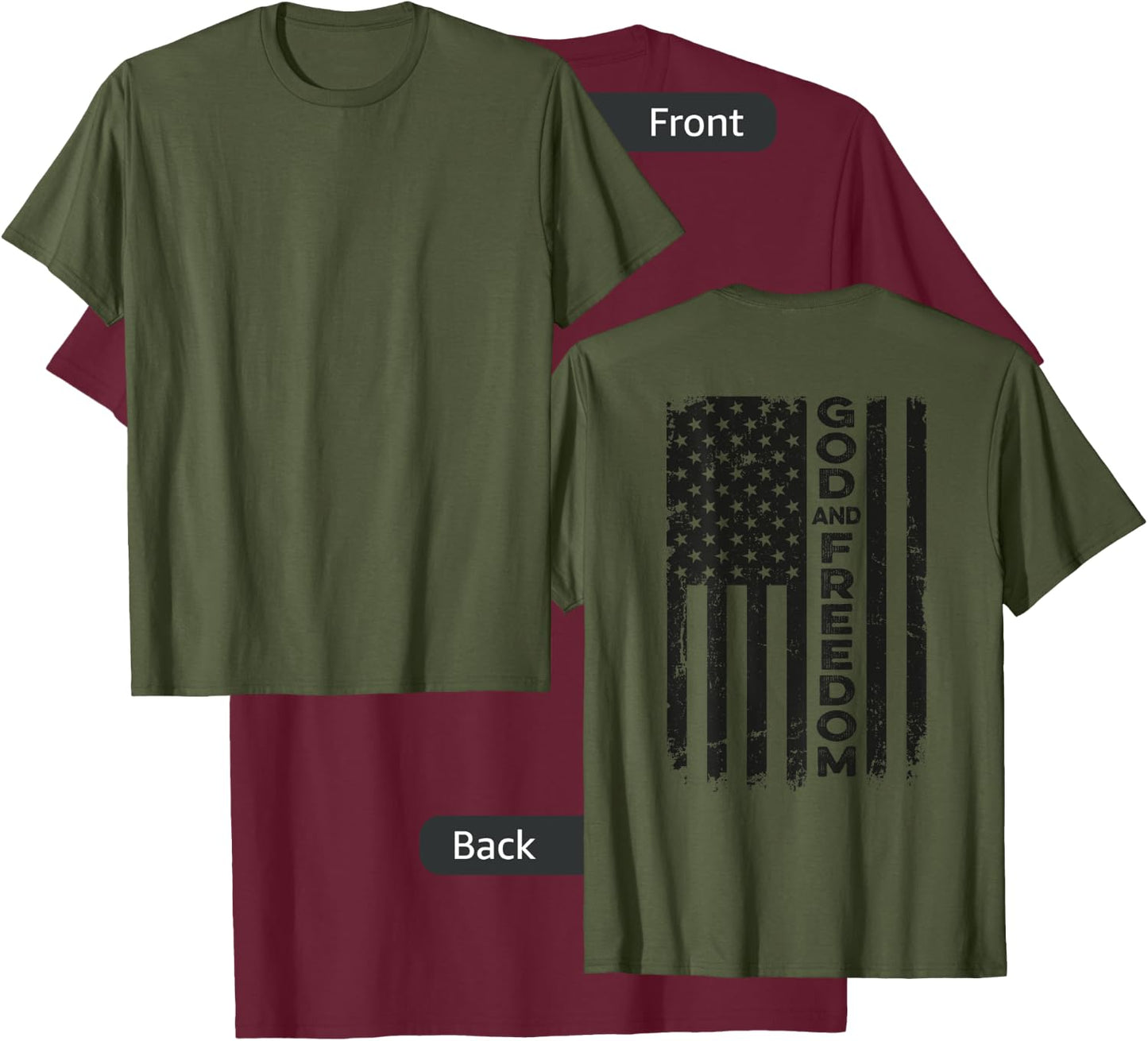 God And Country - USA Patriotic Christian Camo Flag -ON BACK T-Shirt - T-Shirt | Maroon