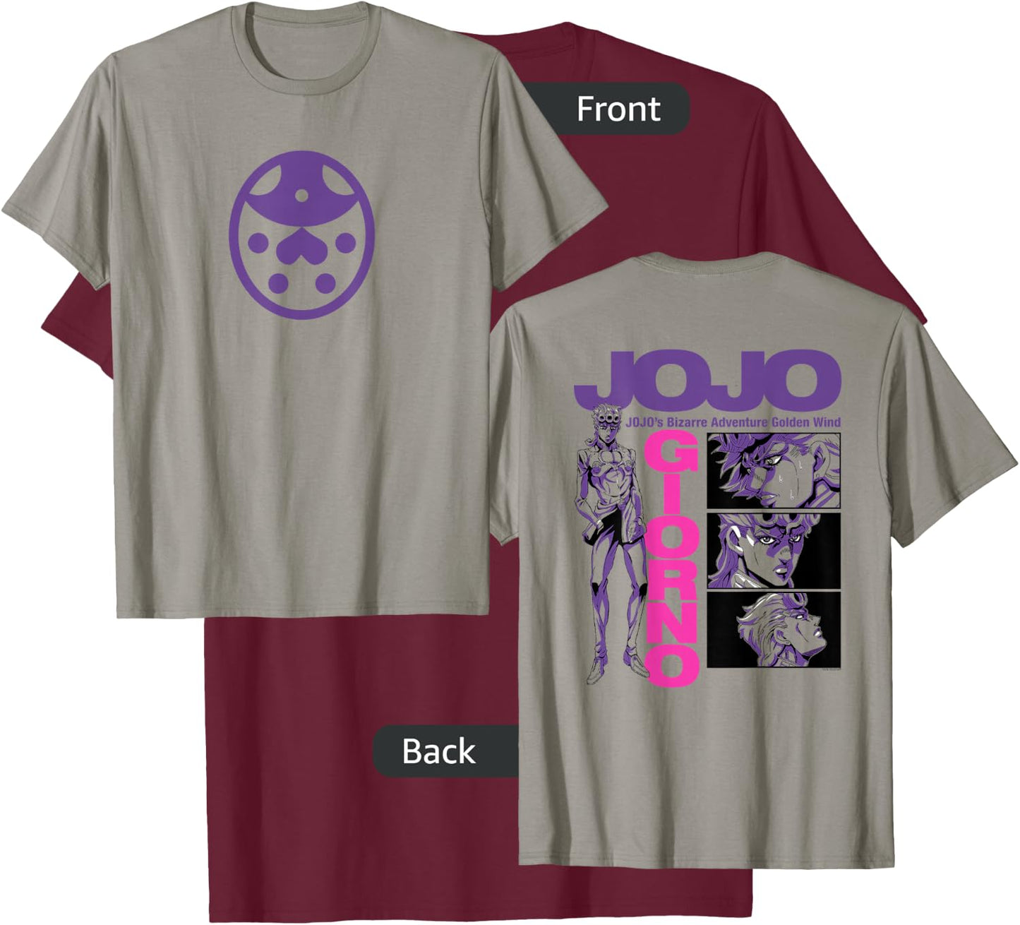 JoJo Golden Wind Giorno's Ladybug Brooch Front and Back T-Shirt - T-Shirt | Maroon