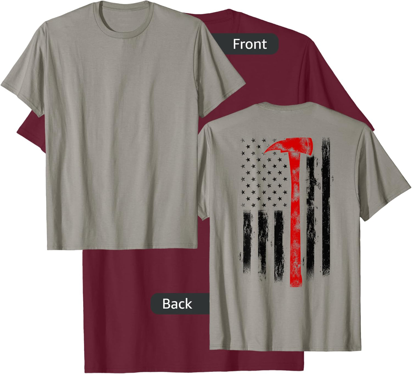 US Fireman Distressed Firefighter American Red Axe Flag T-Shirt - T-Shirt | Maroon