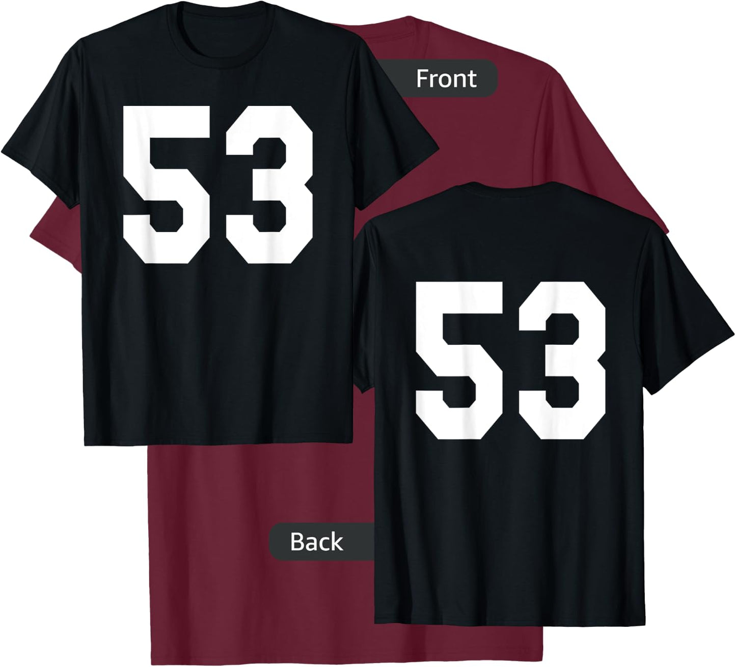 Number 53 Sports Jersey Front and Back Team Player T-Shirt - T-Shirt | Maroon