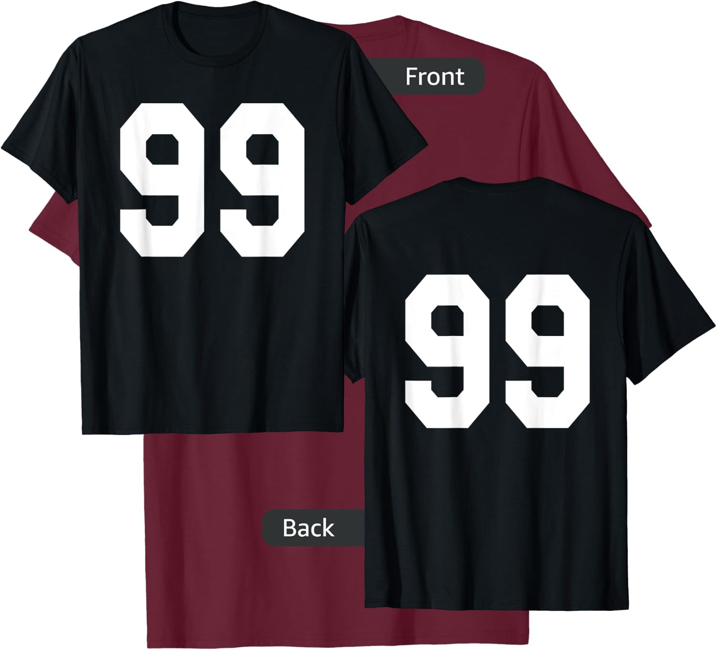Number 99 Sports Jersey Front and Back Team Player T-Shirt - T-Shirt | Maroon