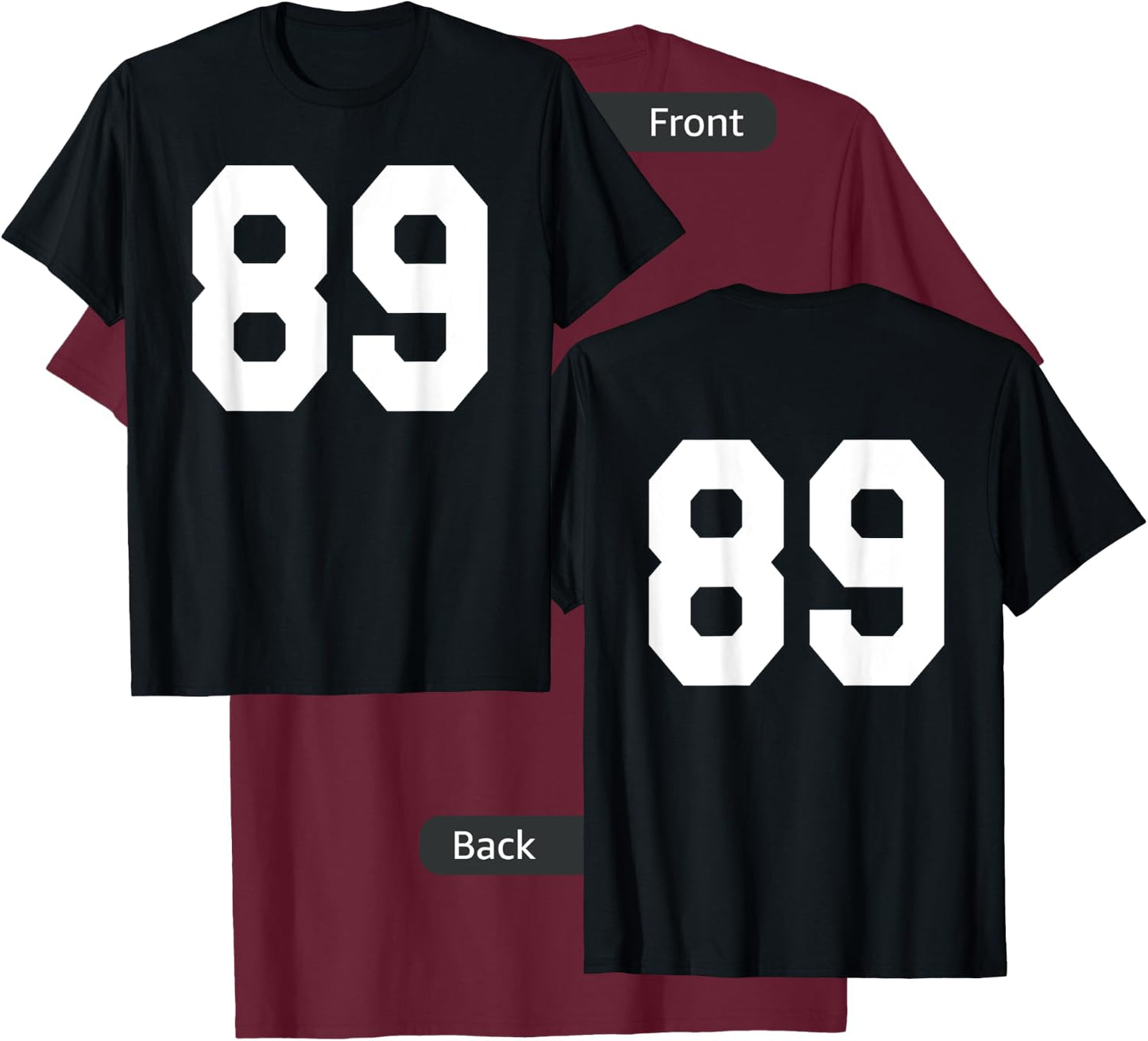 Number 89 Sports Jersey Front and Back Team Player T-Shirt - T-Shirt | Maroon