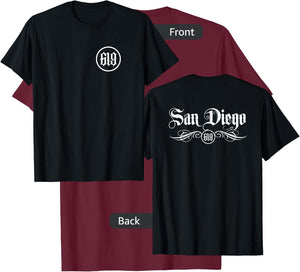 San Diego Area Code 619 Chicano Lettering Hispanic 2 Sided T-Shirt - T-Shirt | Maroon