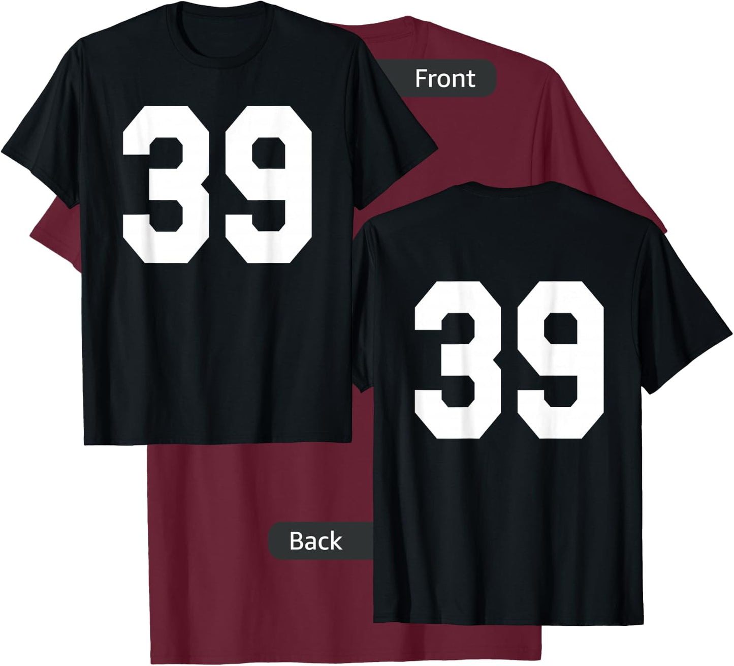 Number 39 Sports Jersey Front and Back Team Player T-Shirt - T-Shirt | Maroon