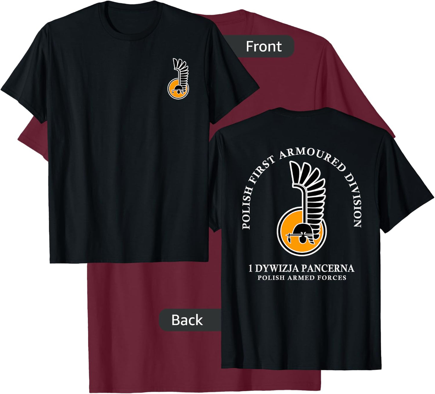 Polish 1st Armoured Division Army Hussar T-Shirt - T-Shirt | Maroon