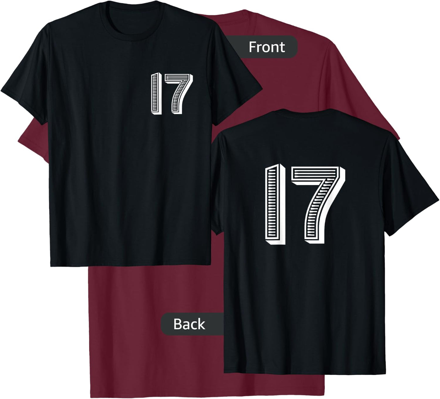 Number Seventeen #17 Sports Team Uniform Birthday T-Shirt - T-Shirt | Maroon