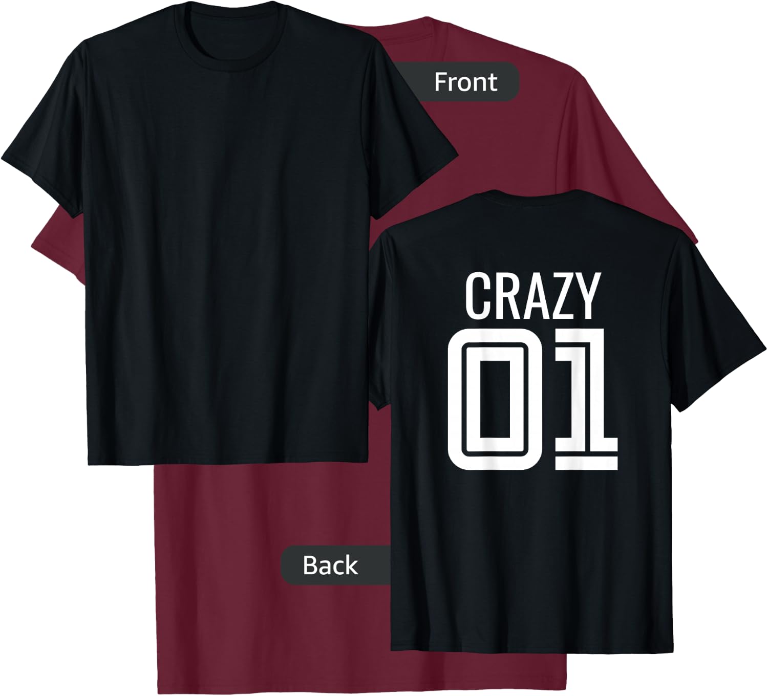 Crazy 3 Funny Three Group Matching Bff - Image On Back Of T-Shirt - T-Shirt | Maroon
