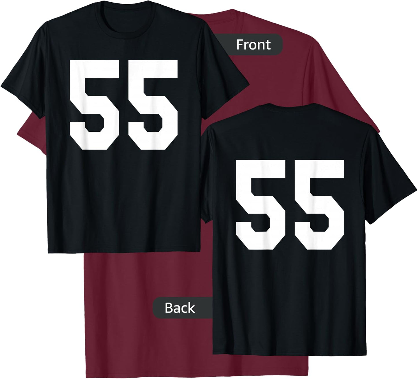 Number 55 Sports Jersey Front and Back Team Player T-Shirt - T-Shirt | Maroon