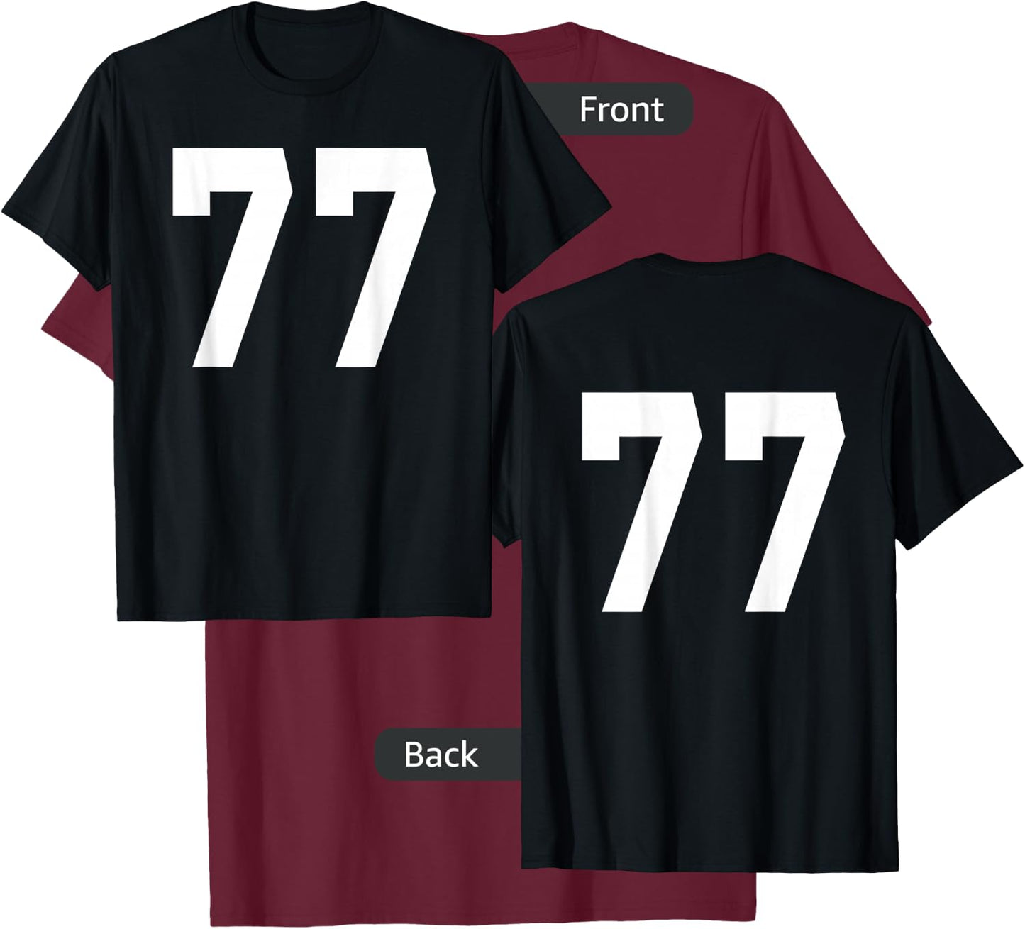 Number 77 Sports Jersey Front and Back Team Player T-Shirt - T-Shirt | Maroon