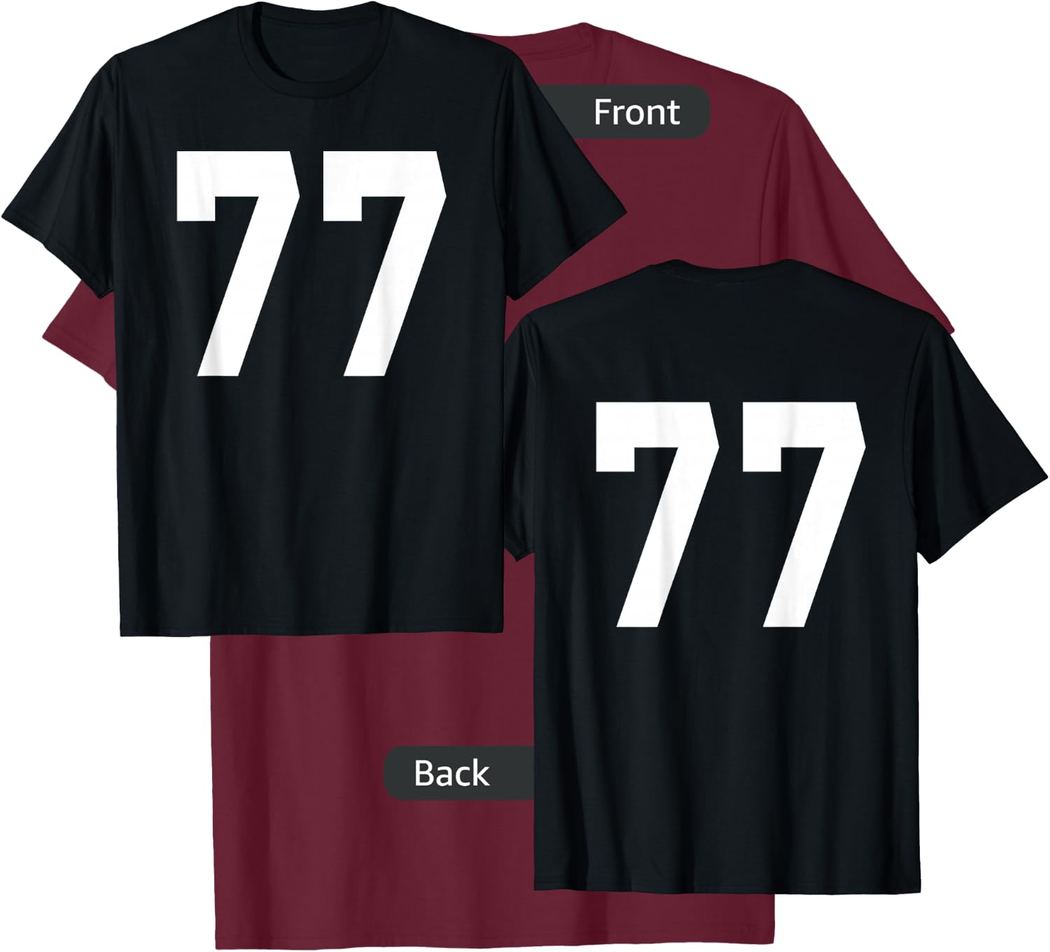 Number 77 Sports Jersey Front and Back Team Player T-Shirt - T-Shirt | Maroon