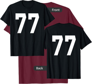 Number 77 Sports Jersey Front and Back Team Player T-Shirt - T-Shirt | Maroon