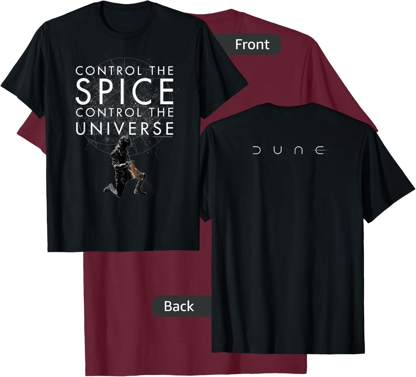 Dune (2021) - Control The Spice, Control The Universe Black T-Shirt - T-Shirt | Maroon