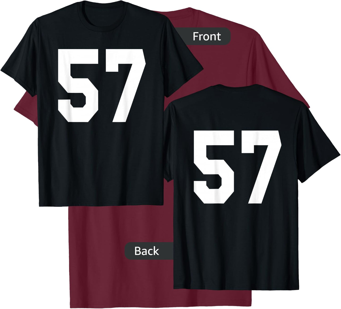 Number 57 Sports Jersey Front and Back Team Player T-Shirt - T-Shirt | Maroon