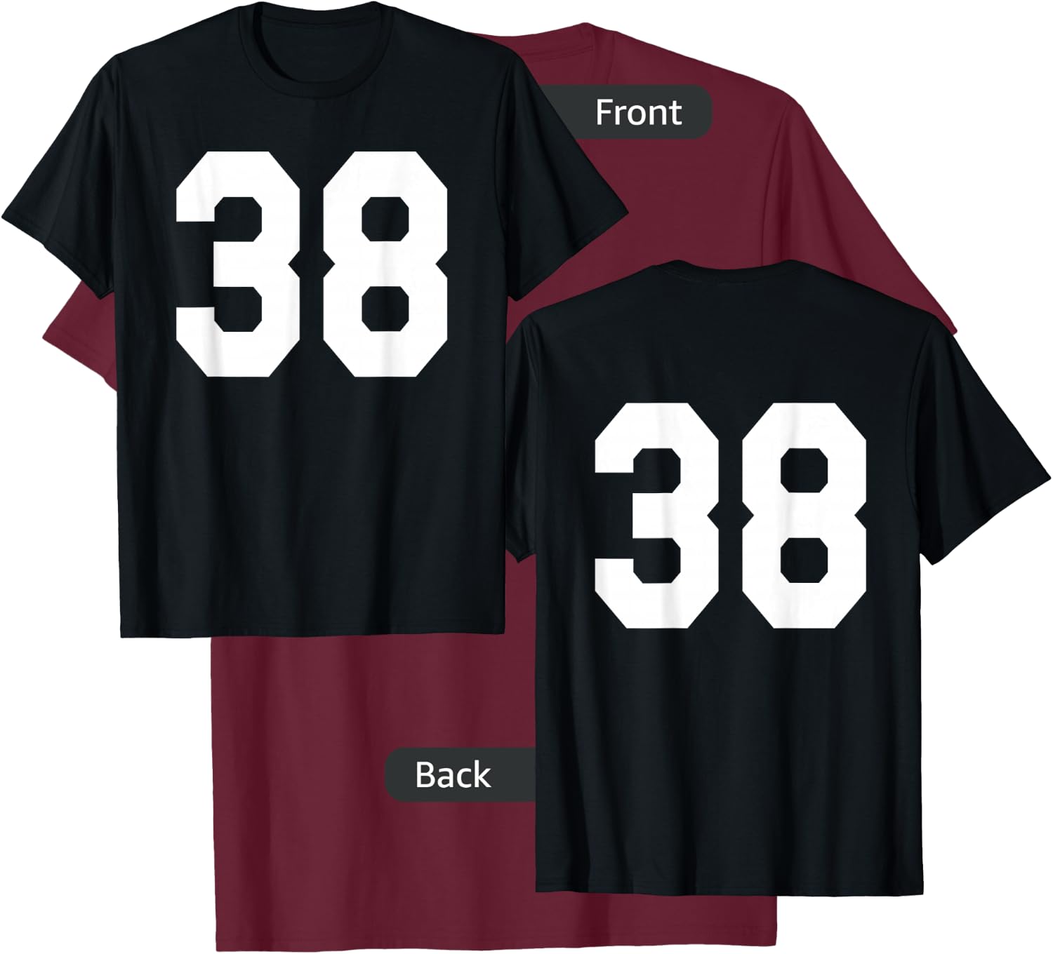 Number 38 Sports Jersey Front and Back Team Player T-Shirt - T-Shirt | Maroon
