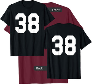 Number 38 Sports Jersey Front and Back Team Player T-Shirt - T-Shirt | Maroon